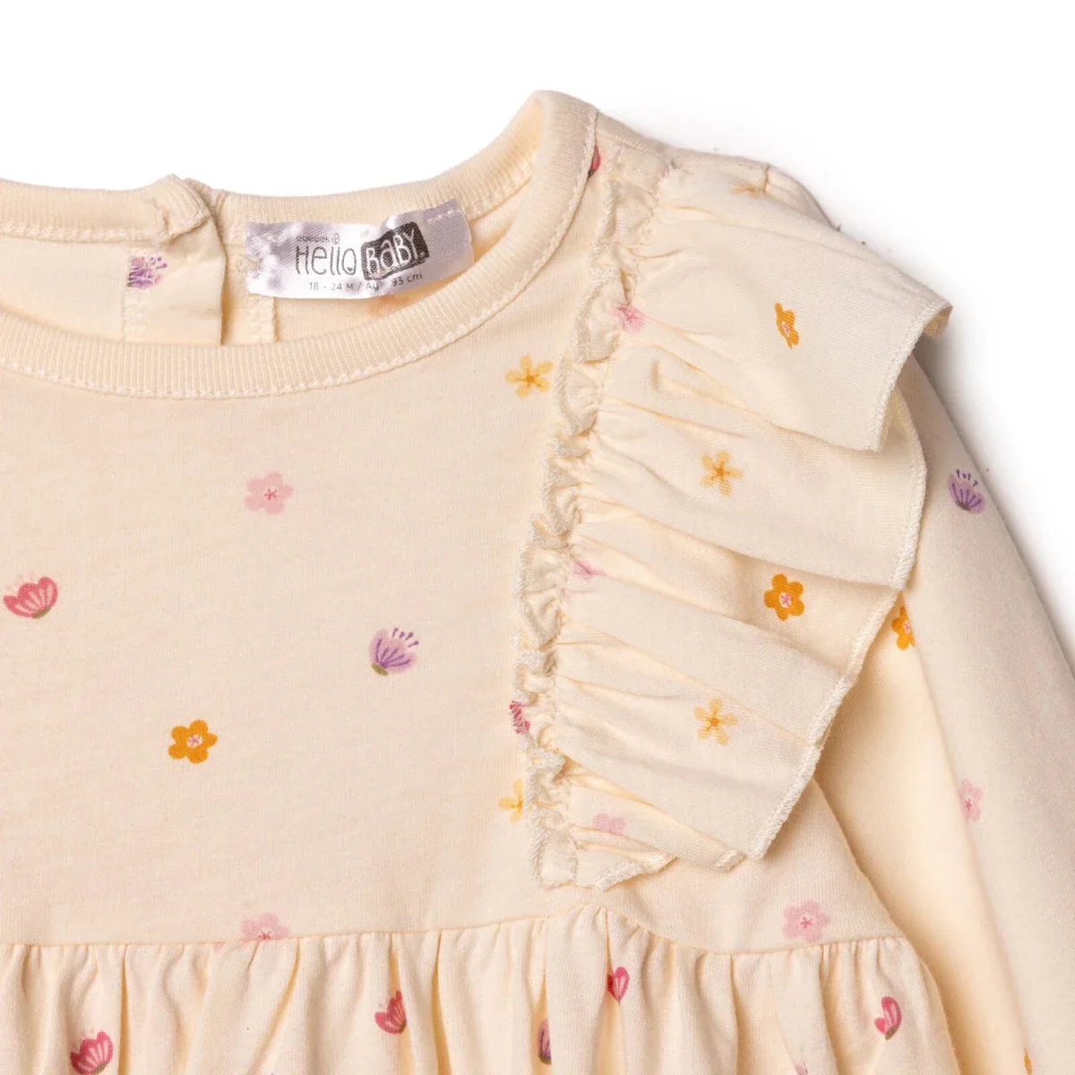 HelloBaby Girls Dress Polka Dot Print Pastel Dreams Crew Neck Long Sleeve - Ecru Printed - Image 4