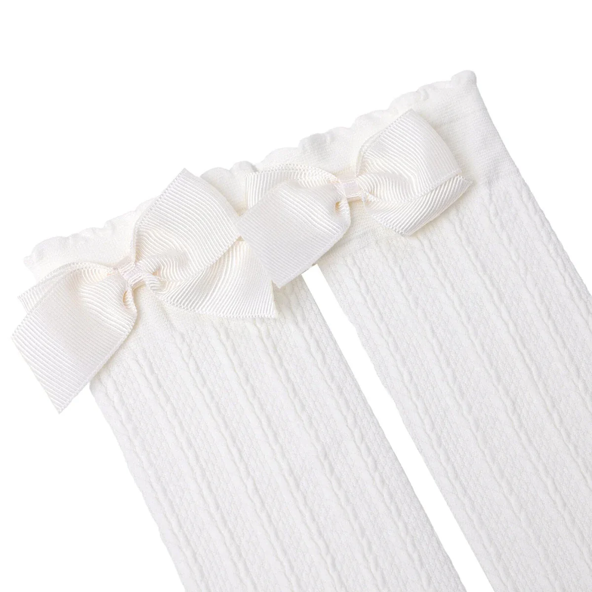 HelloBaby Girls Knee-High Socks Bow Print Cotton Rich - Ecru - Image 3
