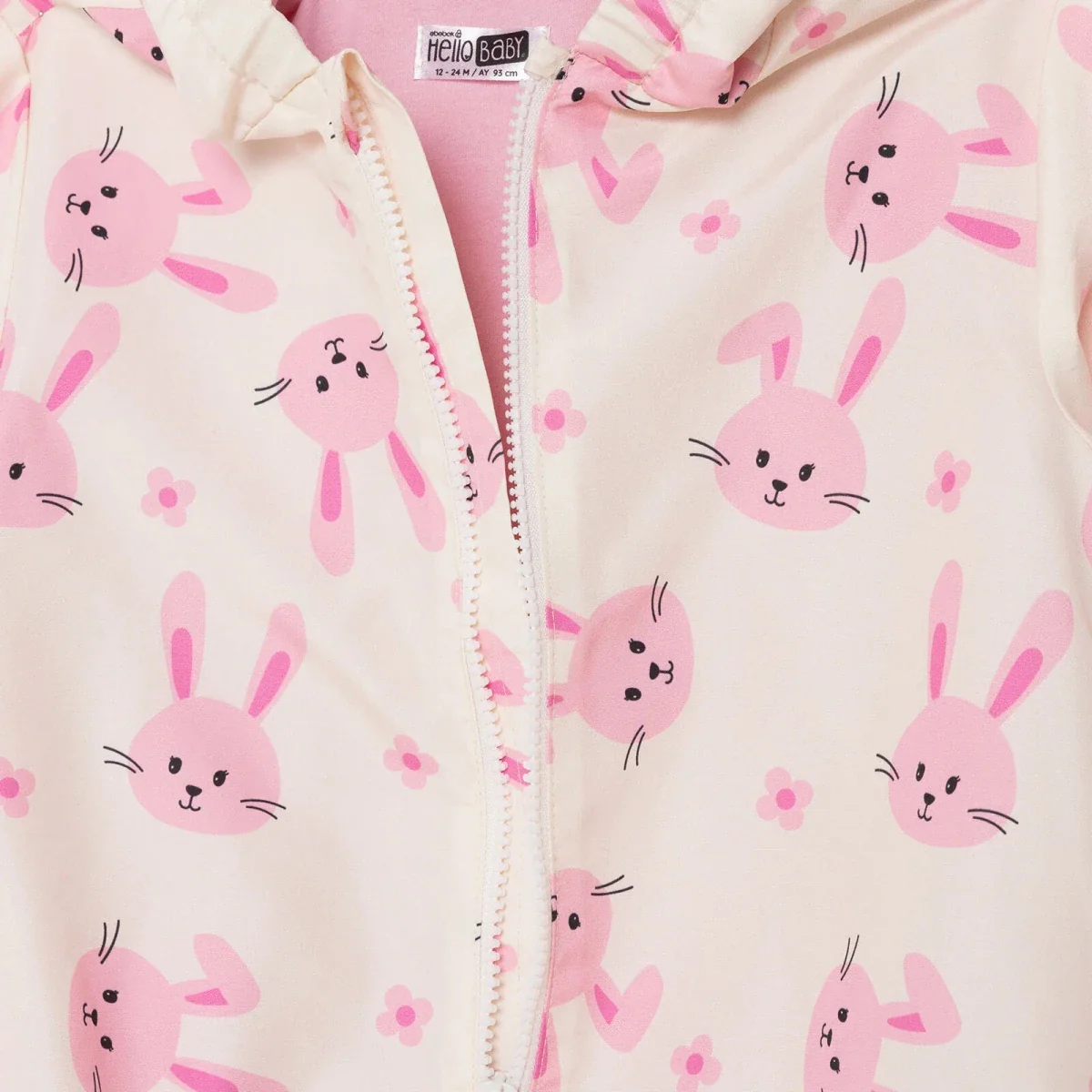 HelloBaby Girls Raincoat Flower Zip-up Hooded Long Sleeve - Ecru Printed - Image 9