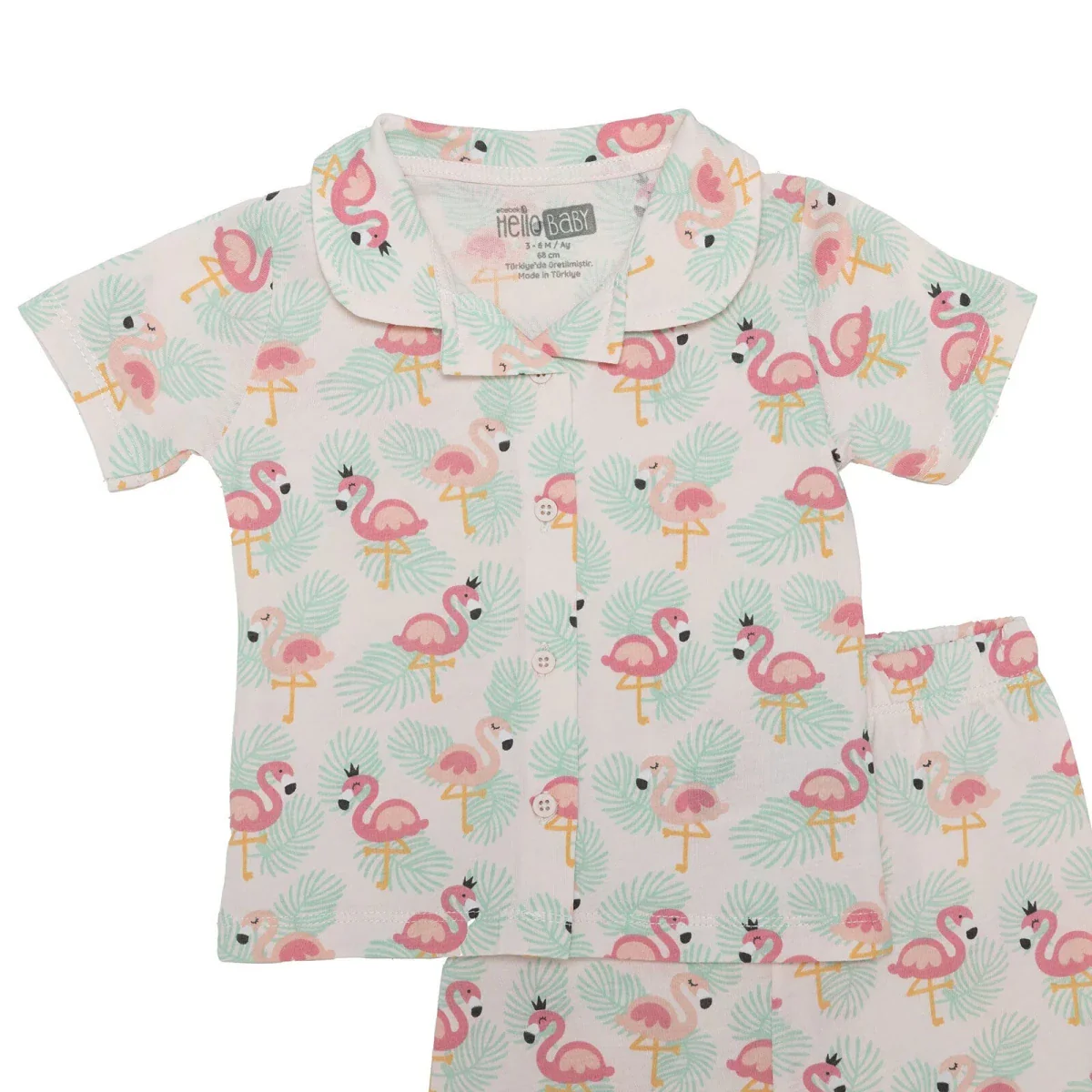 HelloBaby Girls Pyjamas Set Animal with Buttons Short Sleeve - Light Pink - Image 3