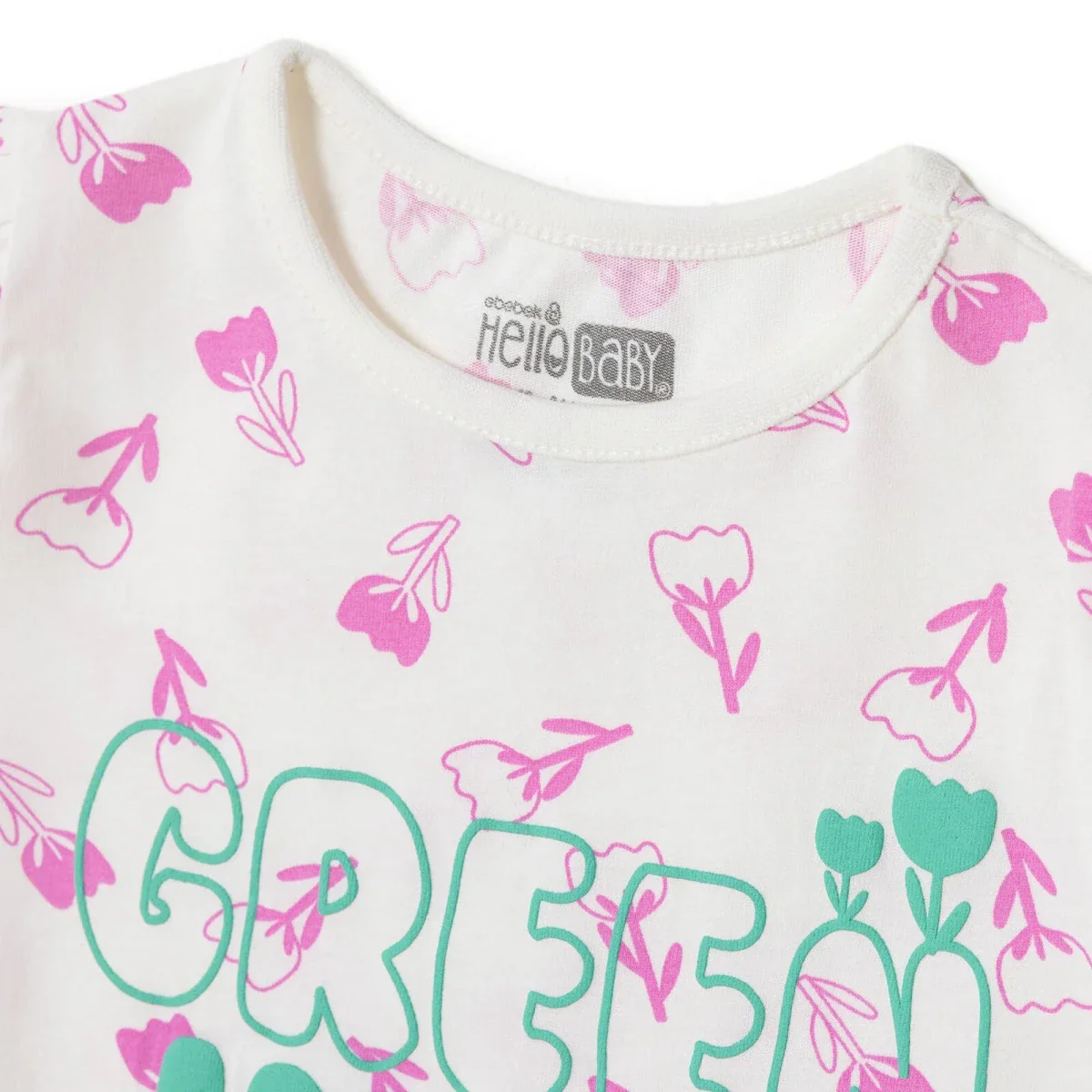 HelloBaby Girls T-shirt Floral Print Crew Neck Short Sleeve - Ecru Printed - Image 3