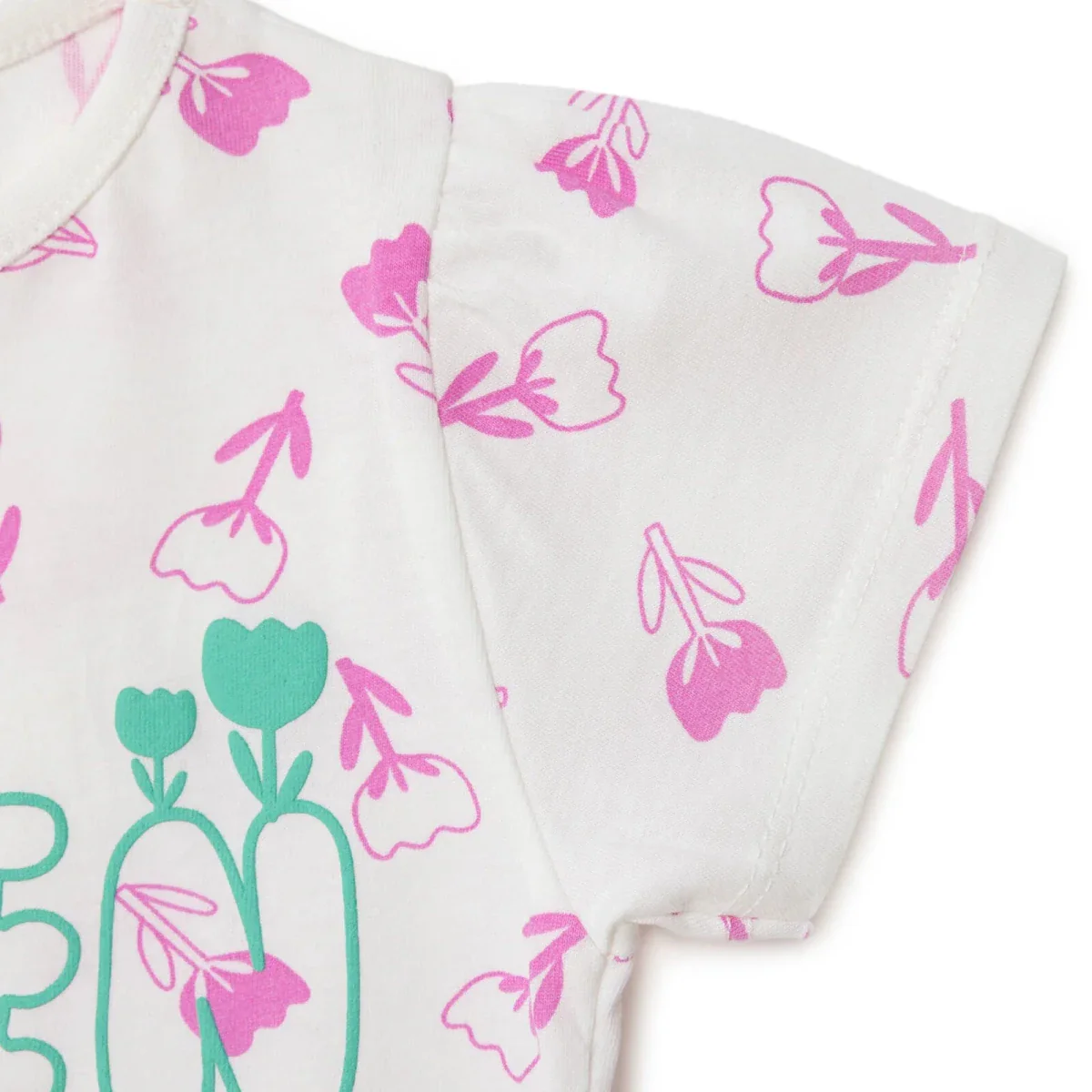 HelloBaby Girls T-shirt Floral Print Crew Neck Short Sleeve - Ecru Printed - Image 6