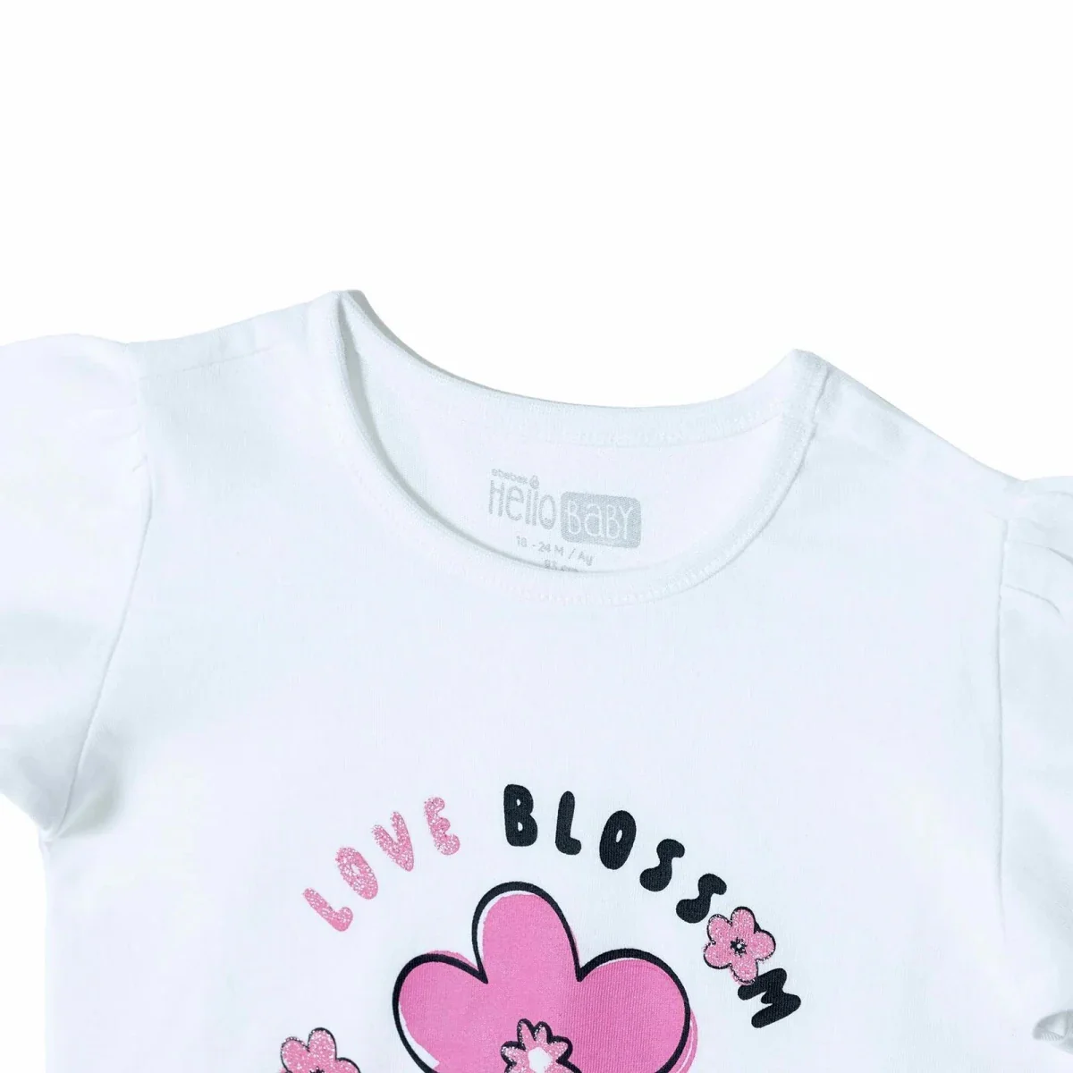 HelloBaby Girls T-shirt Floral Print Crew Neck Short Sleeve - Ecru - Image 3