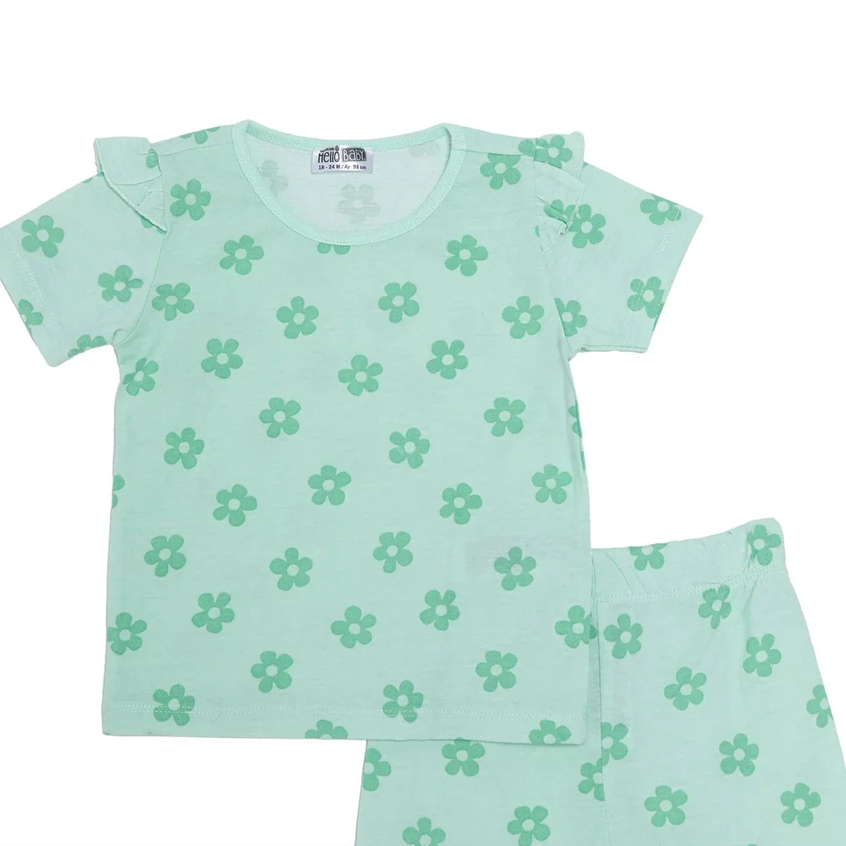 HelloBaby Girls T-shirt & Shorts Set Floral Print - Green Printed - Image 3