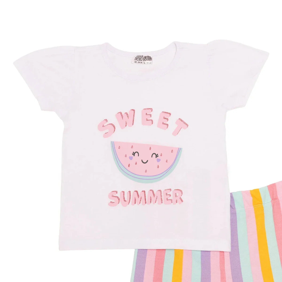 HelloBaby Girls T-shirt & Shorts Set Fruit Print Single Jersey - Ecru - Image 3