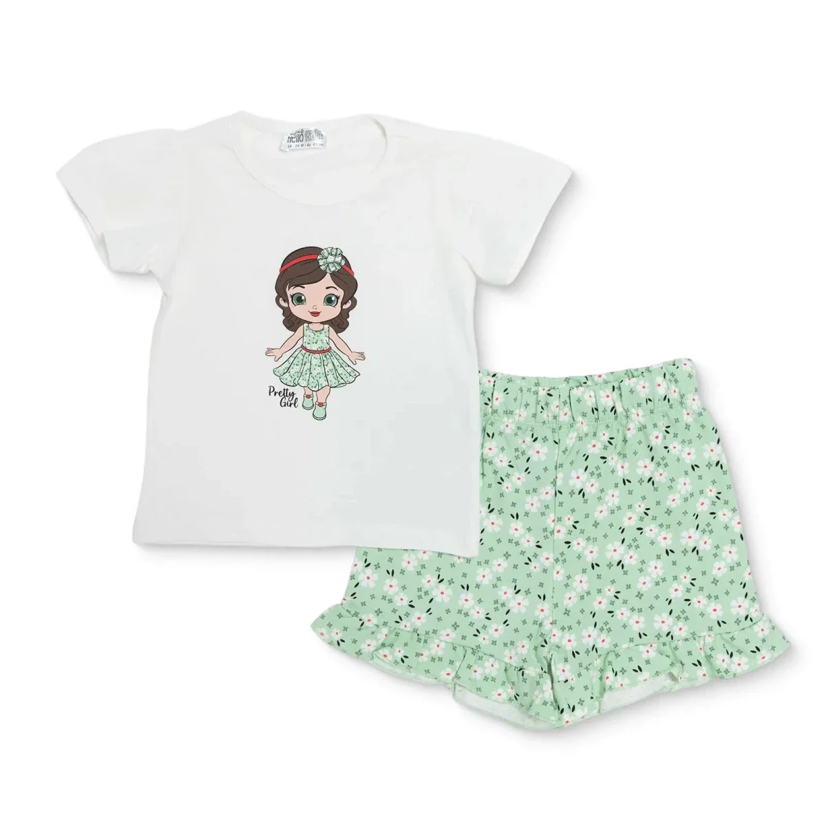 HelloBaby Girls T-shirt & Shorts Set Princess Print - Ecru