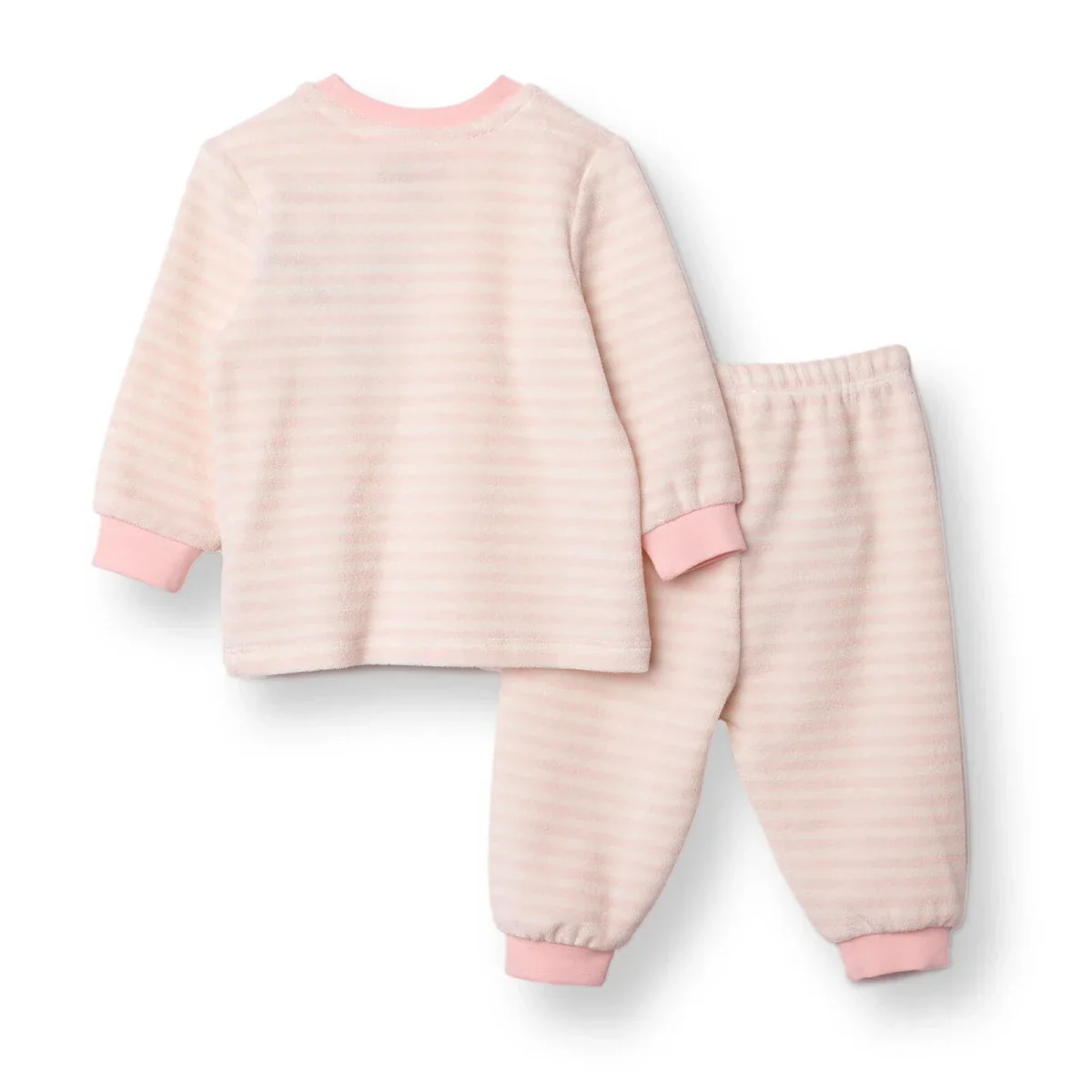 HelloBaby Girls Velvet Pyjama Set Striped Crew Neck Long Leg Long Sleeve - Pink - Image 2