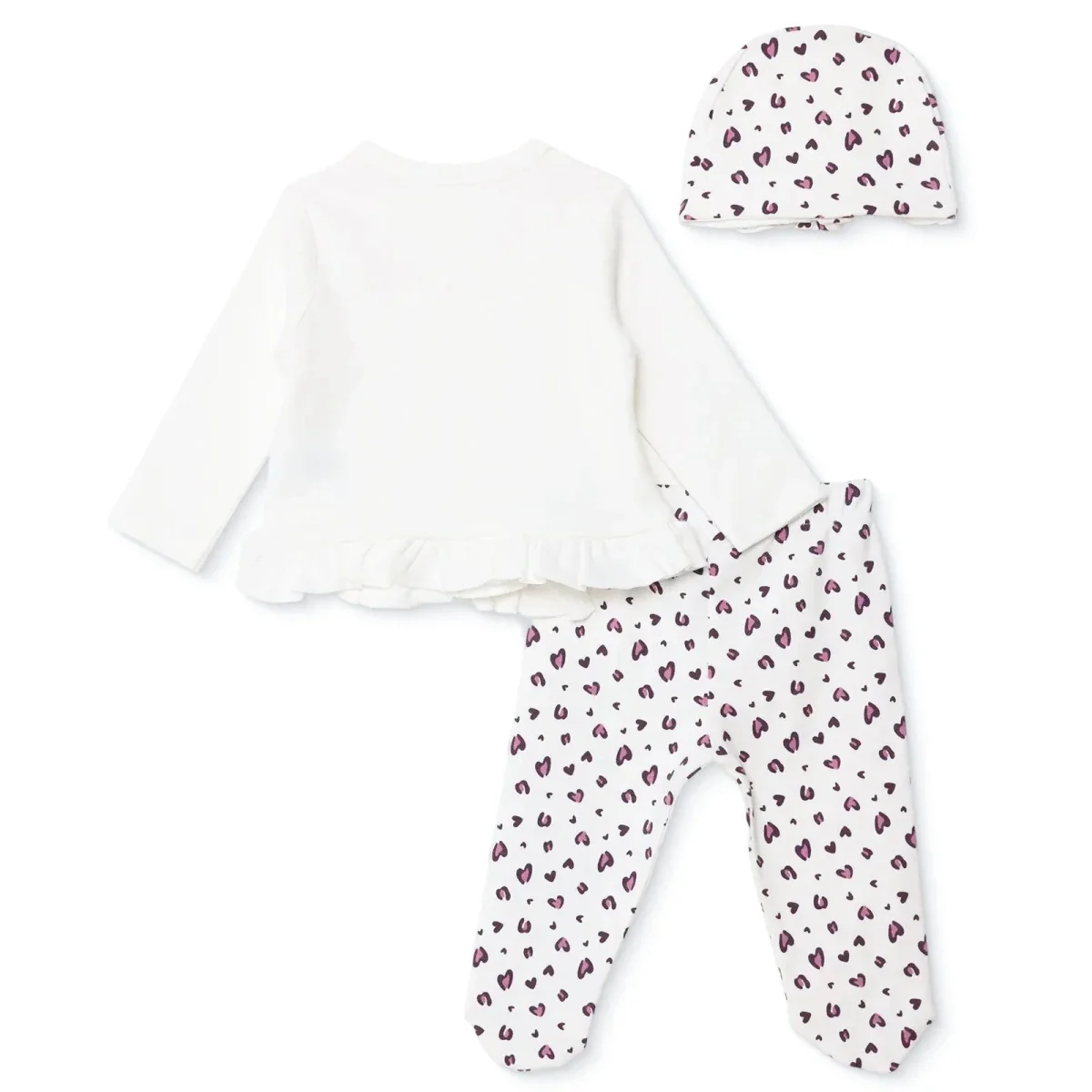 HelloBaby Girls Vest Hat & Footed Bottom Set Heart Print Long Slee - Ecru - Image 2
