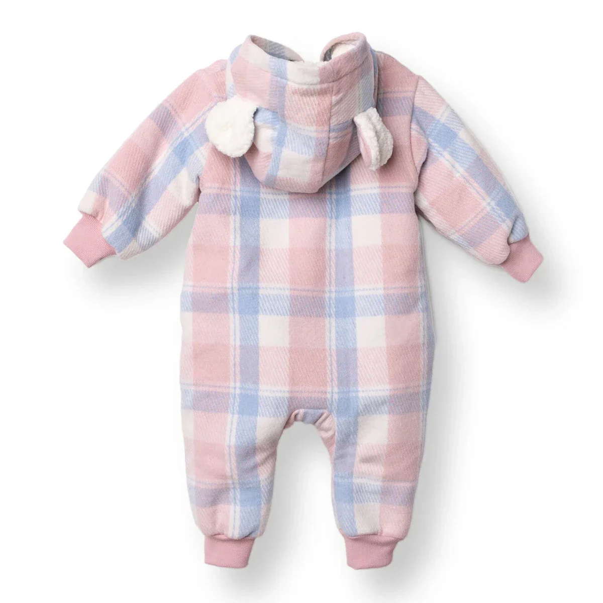 HelloBaby Girls Welsoft Romper Plaid Zip-up Hooded Long Leg Long Sleeve - Pink Printed - Image 2