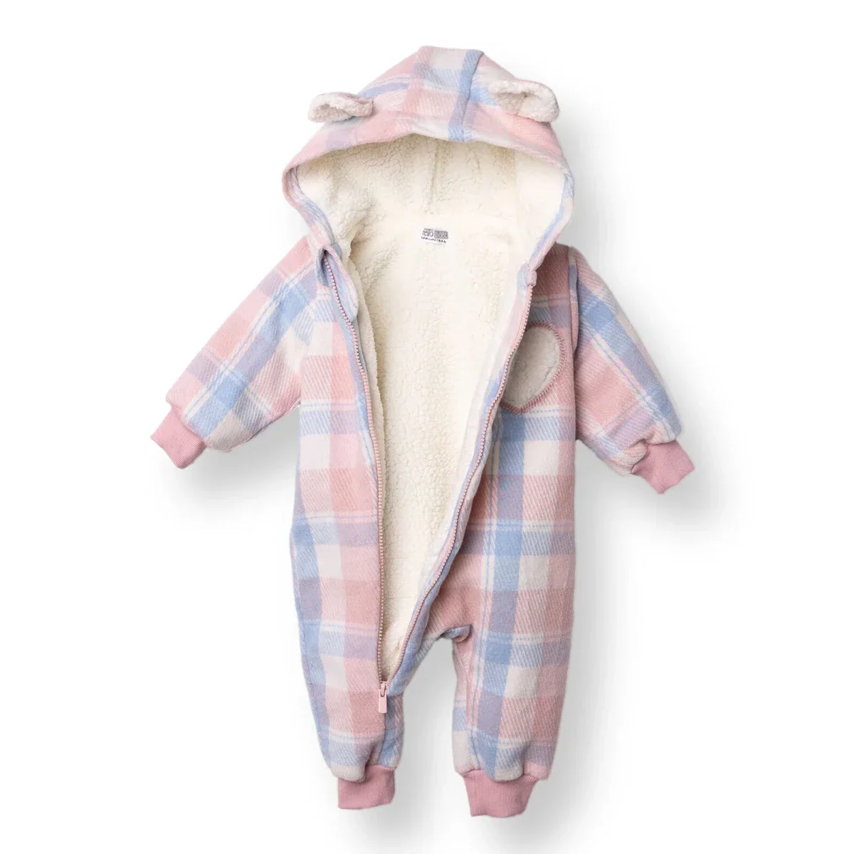 HelloBaby Girls Welsoft Romper Plaid Zip-up Hooded Long Leg Long Sleeve - Pink Printed - Image 3