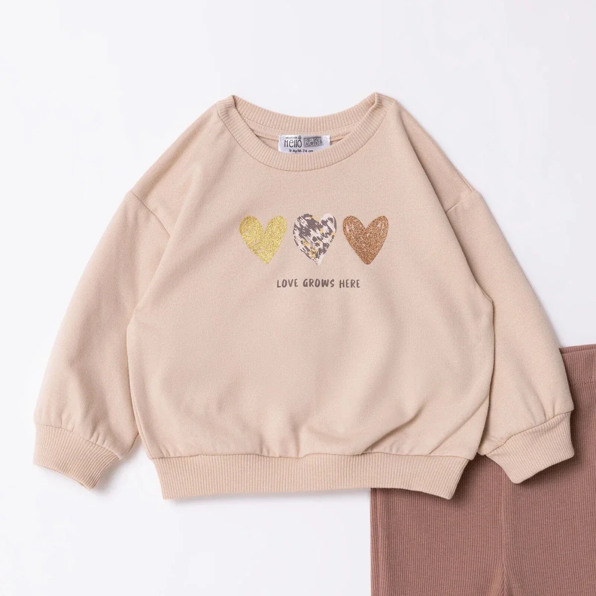 HelloBaby Motto Girl Sweatshirt-Leggings - Beige - Image 3