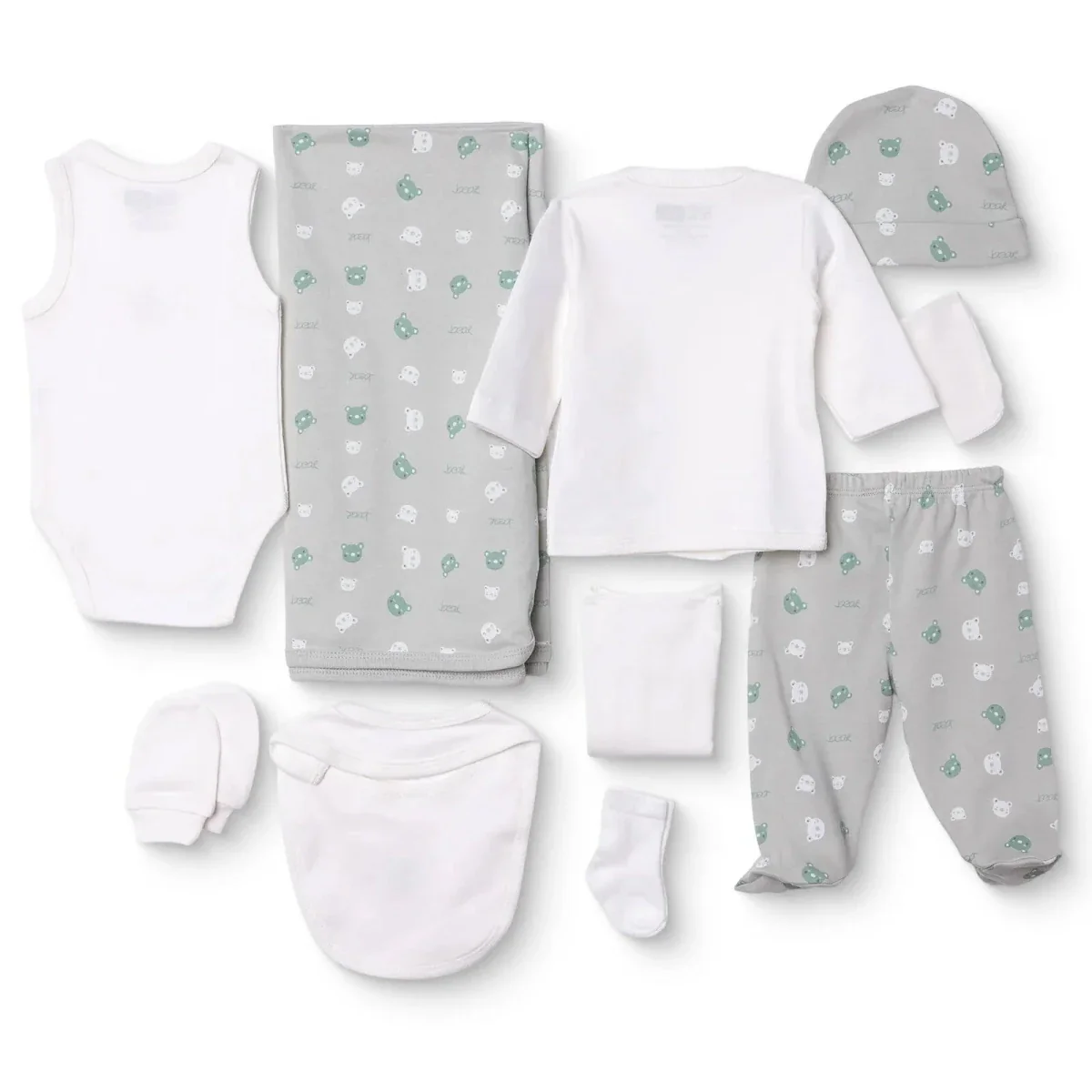 HelloBaby Unisex 100% Cotton 10-Piece Hospital Gift Set - Green - Image 2