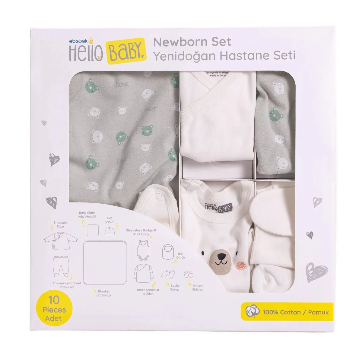 HelloBaby Unisex 100% Cotton 10-Piece Hospital Gift Set - Green - Image 7