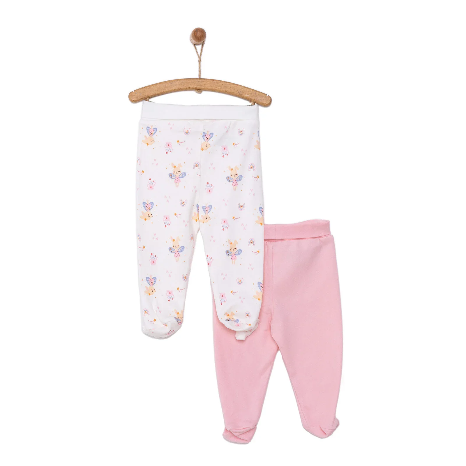 HelloBaby Newborn 2 Pcs Footed Leggings - Pink - Image 2