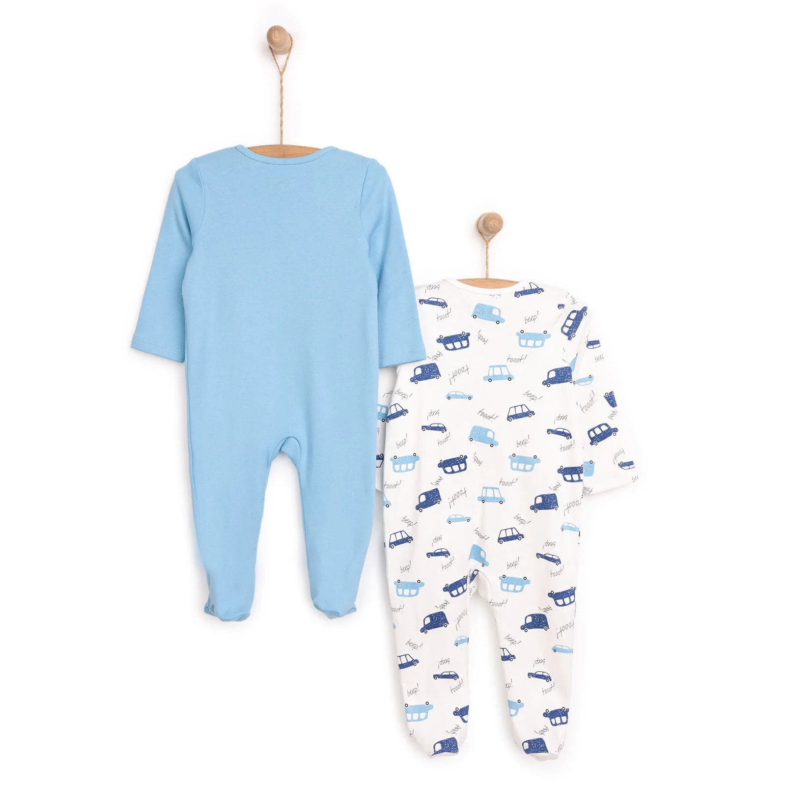 HelloBaby Newborn Boy 2 Piece Footed Jumpsuit - Blue - Image 2