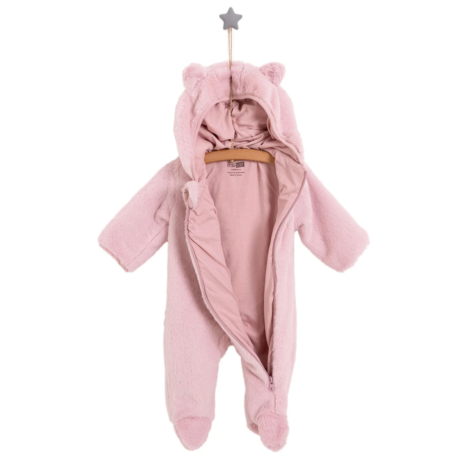 HelloBaby Newborn Girl Plush Footed Jumpsuit - Pink - Image 3