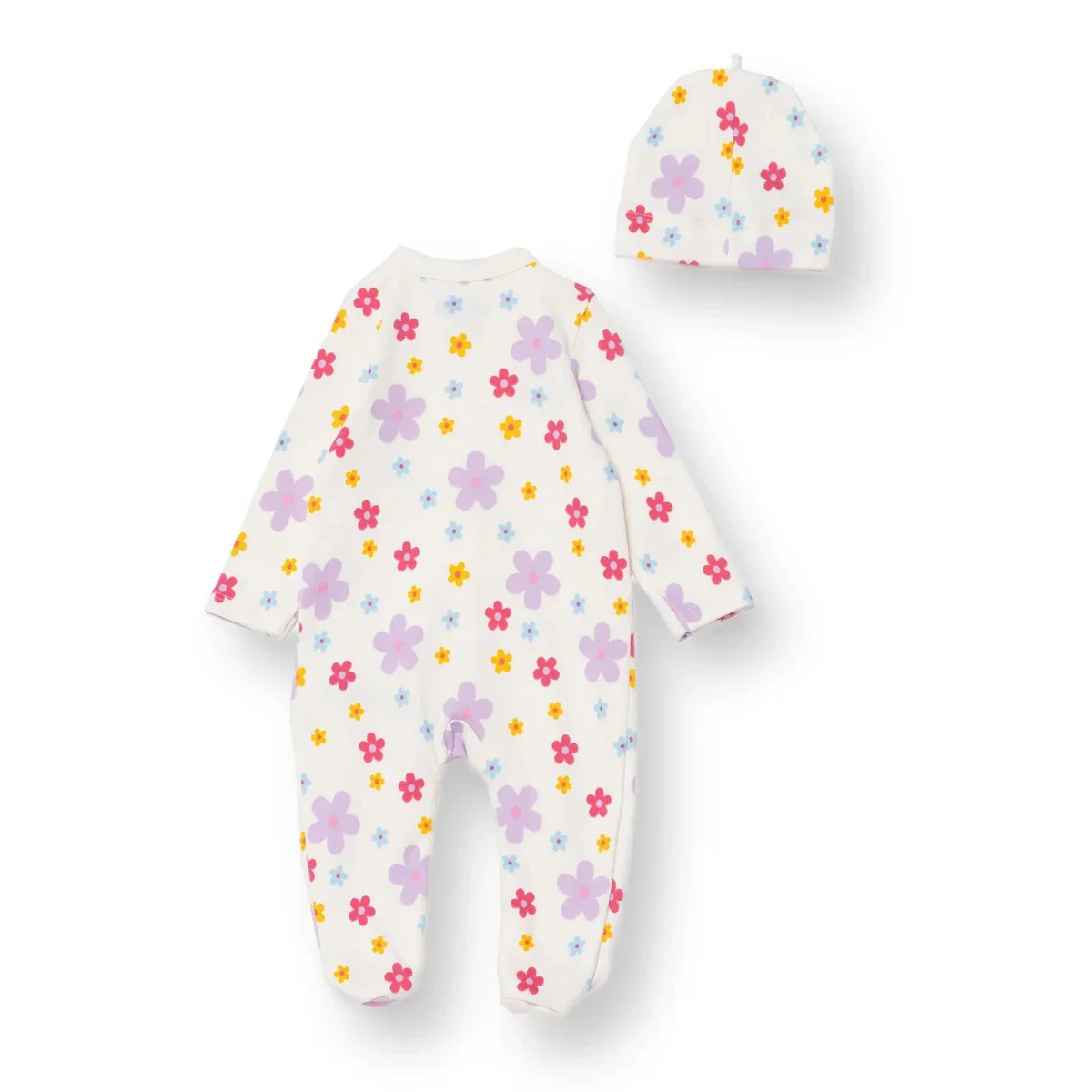 HelloBaby Newborn Jumpsuit-Hat - Beige Printed - Image 2