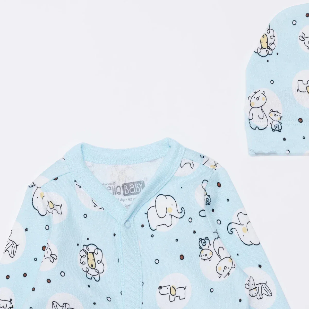 HelloBaby Newborn Jumpsuit-Hat - Light Blue - Image 4