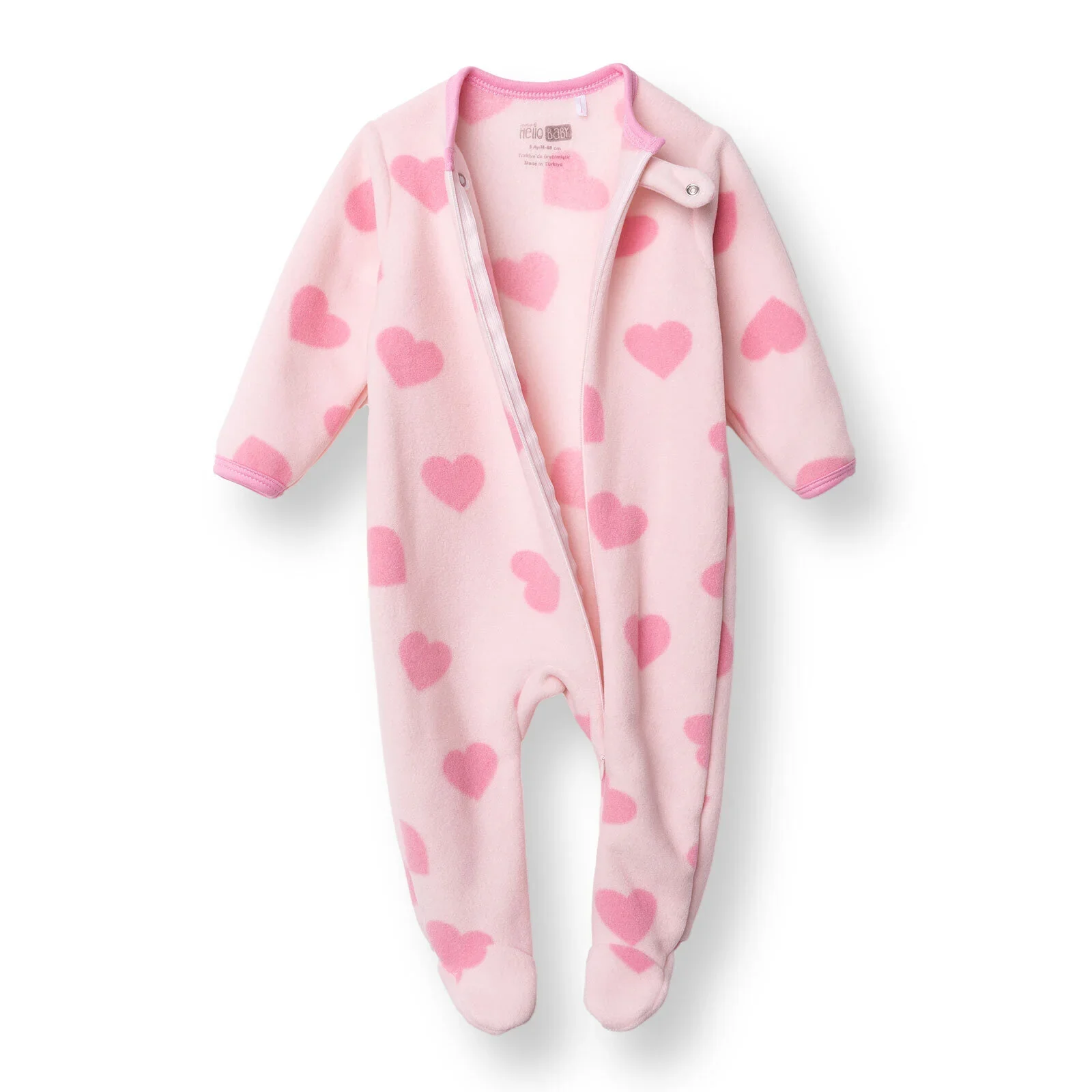 Baby Girl Fleece Footed Sleepsuit Animal Print Zip Fastening Hooded - Pink Printed - Image 3