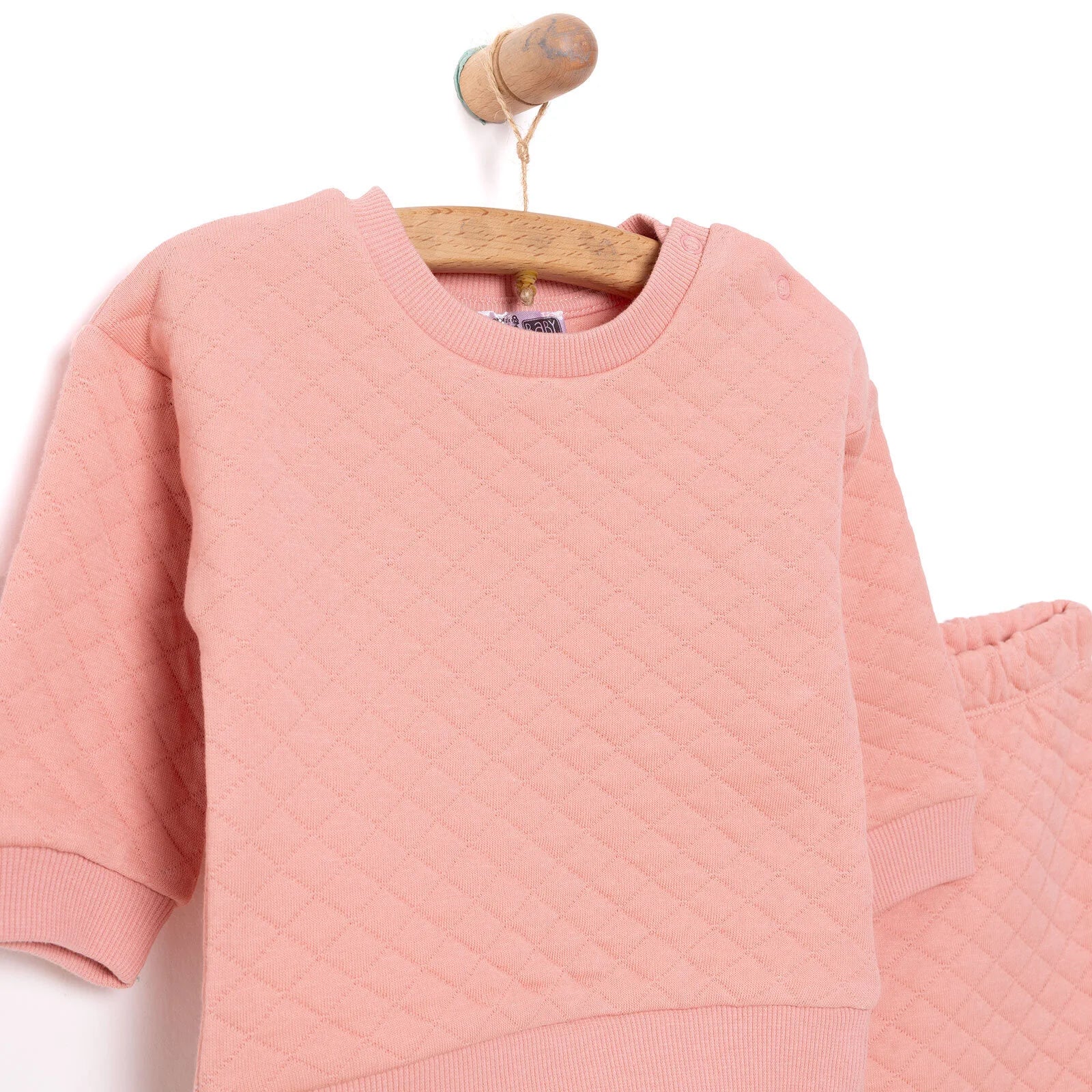 HelloBaby Newborn Quilted Sweatshirt-Footed Bottom - Dark Pink - Image 3