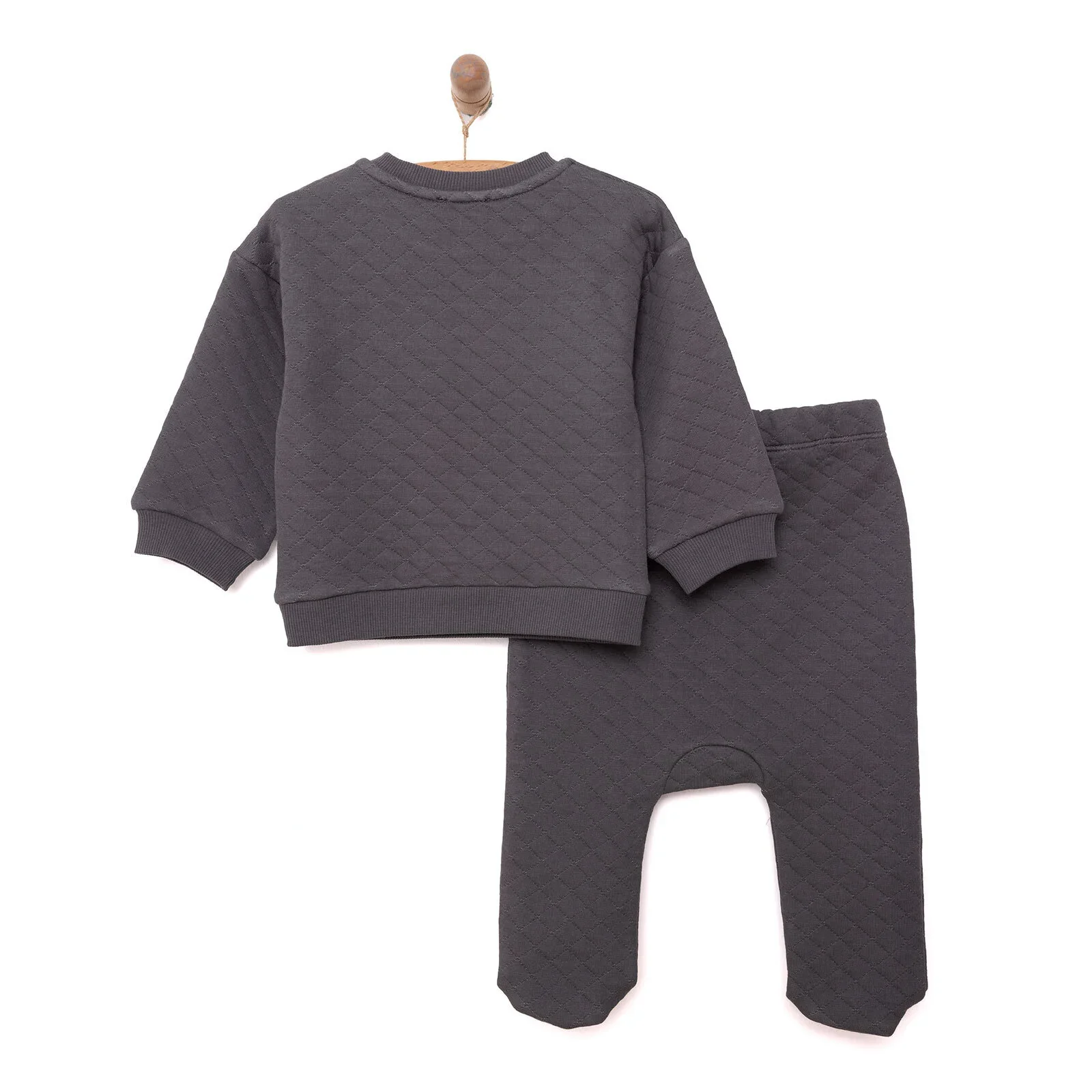 HelloBaby Newborn Quilted Sweatshirt-Footed Bottom - Charcoal - Image 2