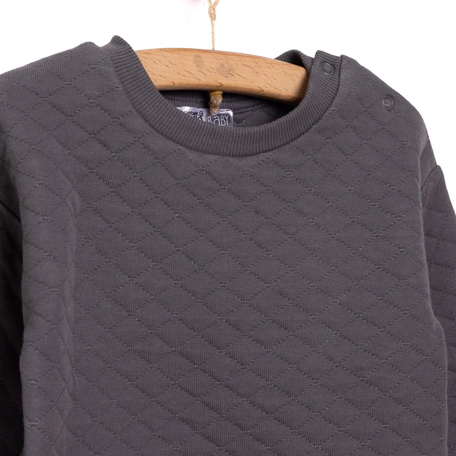 HelloBaby Newborn Quilted Sweatshirt-Footed Bottom - Charcoal - Image 3