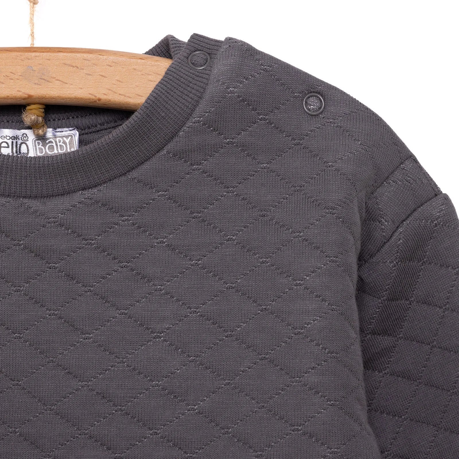 HelloBaby Newborn Quilted Sweatshirt-Footed Bottom - Charcoal - Image 4