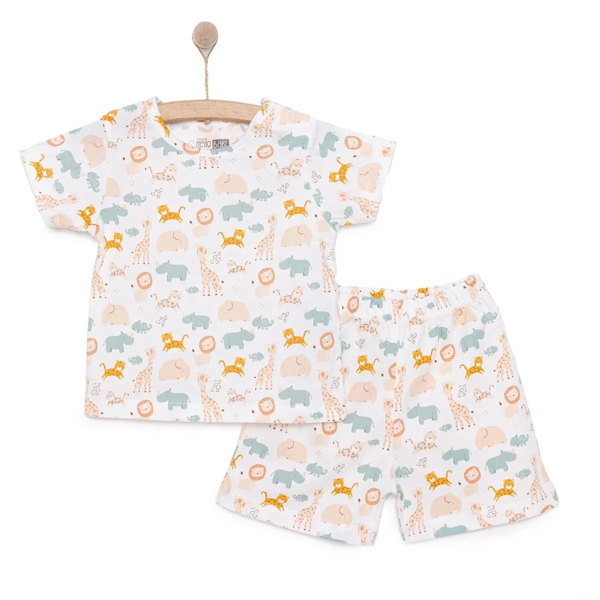 HelloBaby Newborn T-Shirt Shorts - Ecru Printed