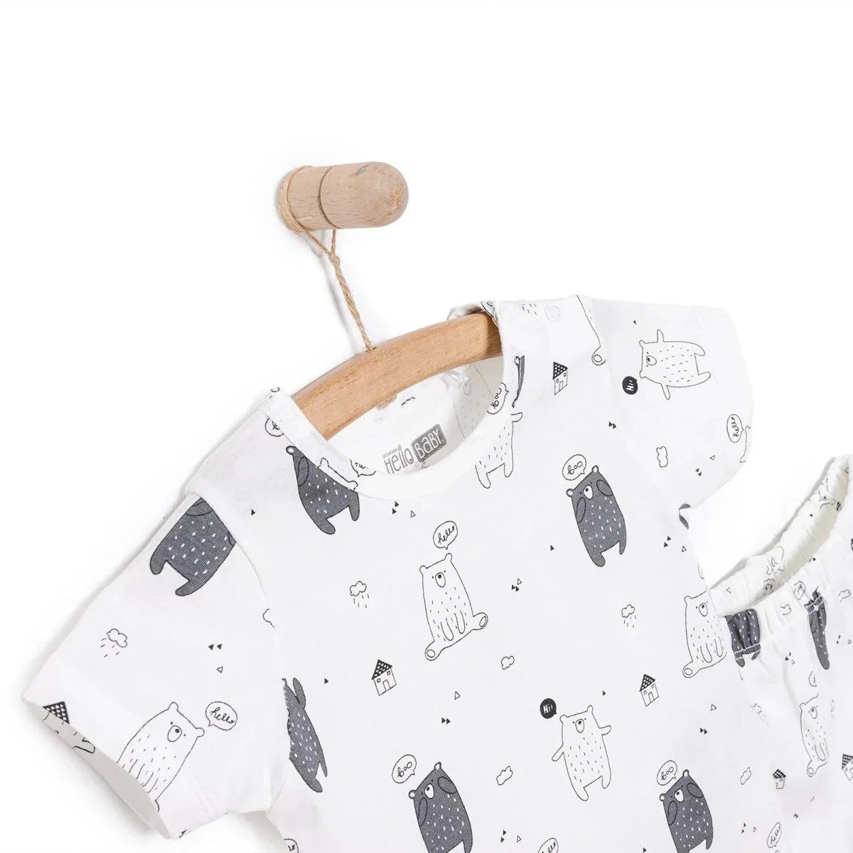 HelloBaby Newborn T-Shirt Shorts - Ecru Printed - Image 3