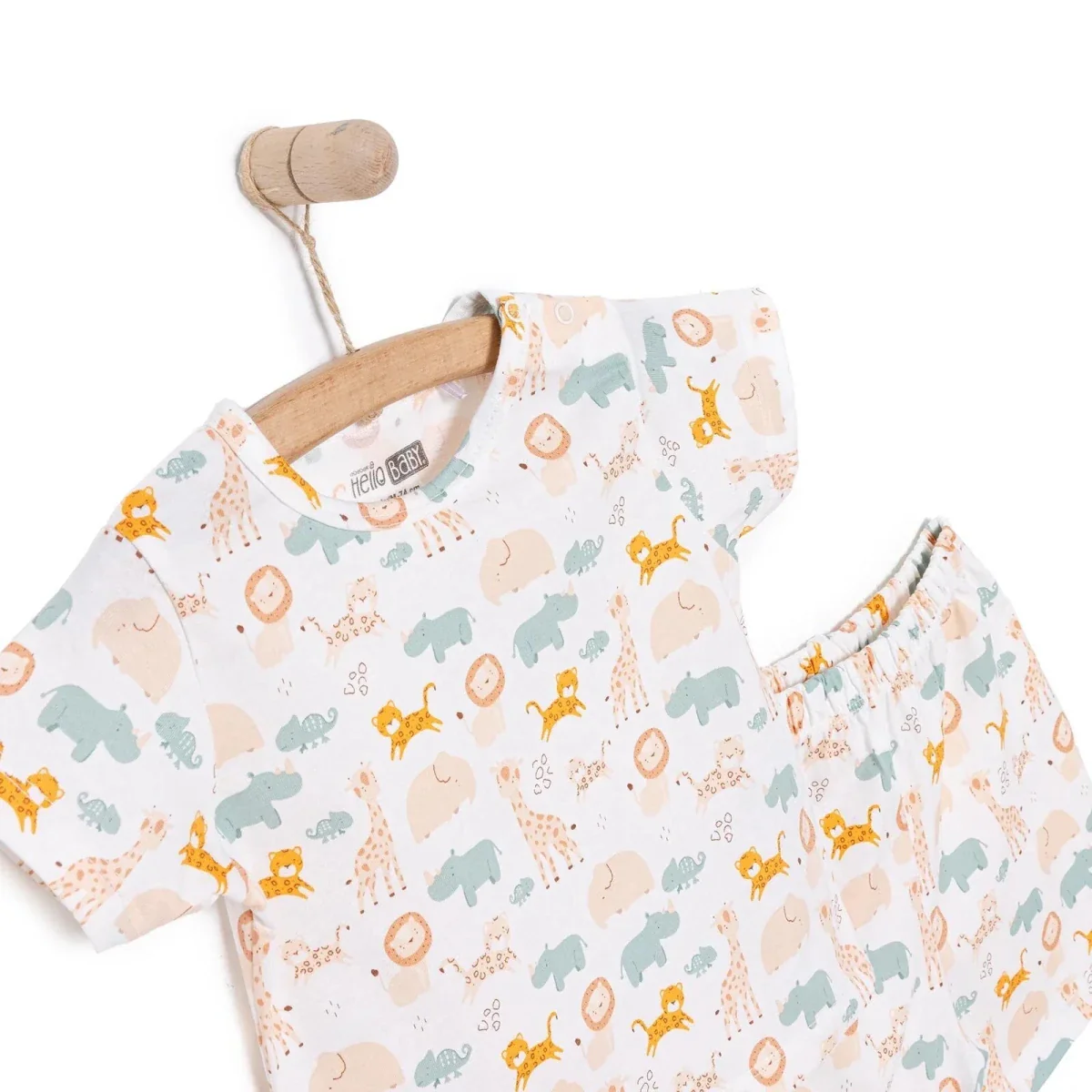 HelloBaby Newborn T-Shirt Shorts - Ecru Printed - Image 3