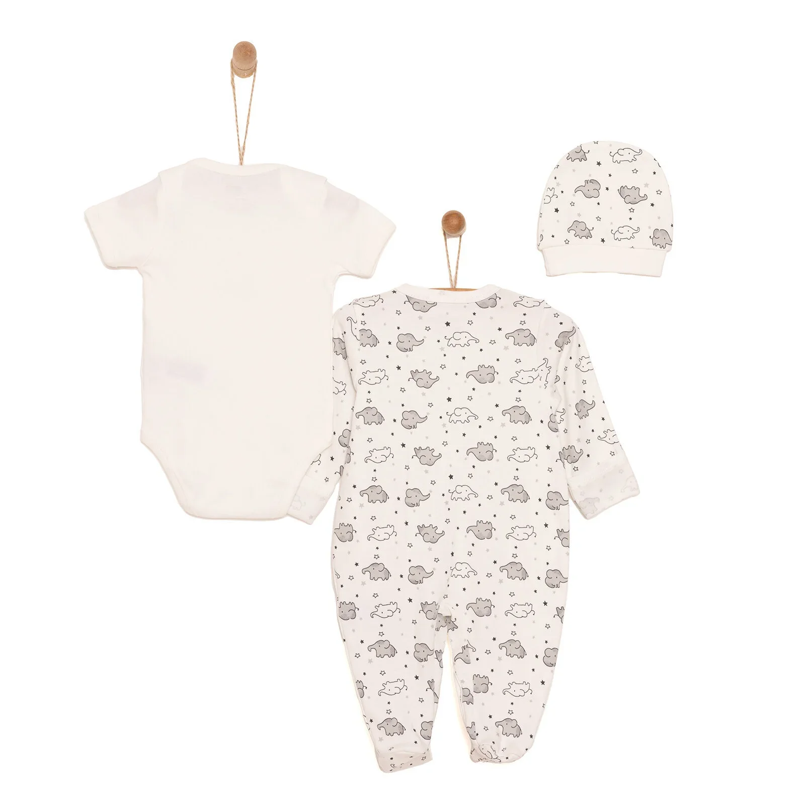 HelloBaby Newborn Unisex Baby Footed Jumpsuit - Body -Hat - Ecru - Image 2