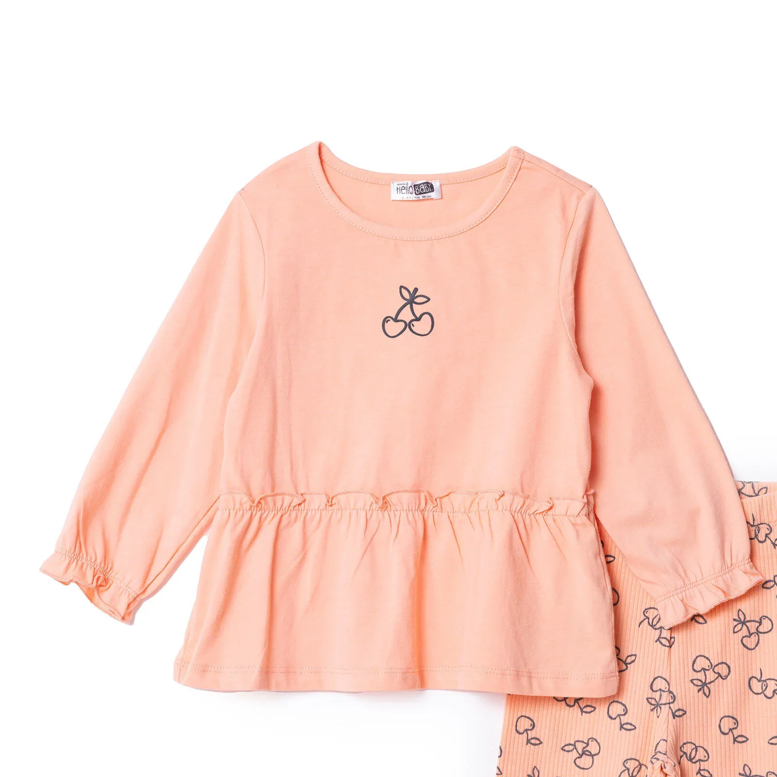 HelloBaby Winter Cherry Blouse-Leggings - Salmon - Image 3