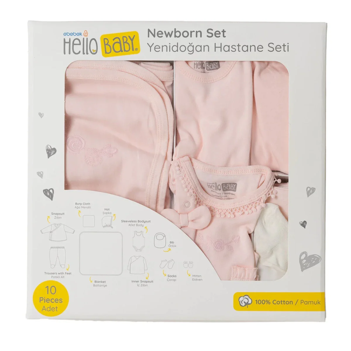 HelloBaby Newborn 10 pcs Starter Set - Pink - Image 9