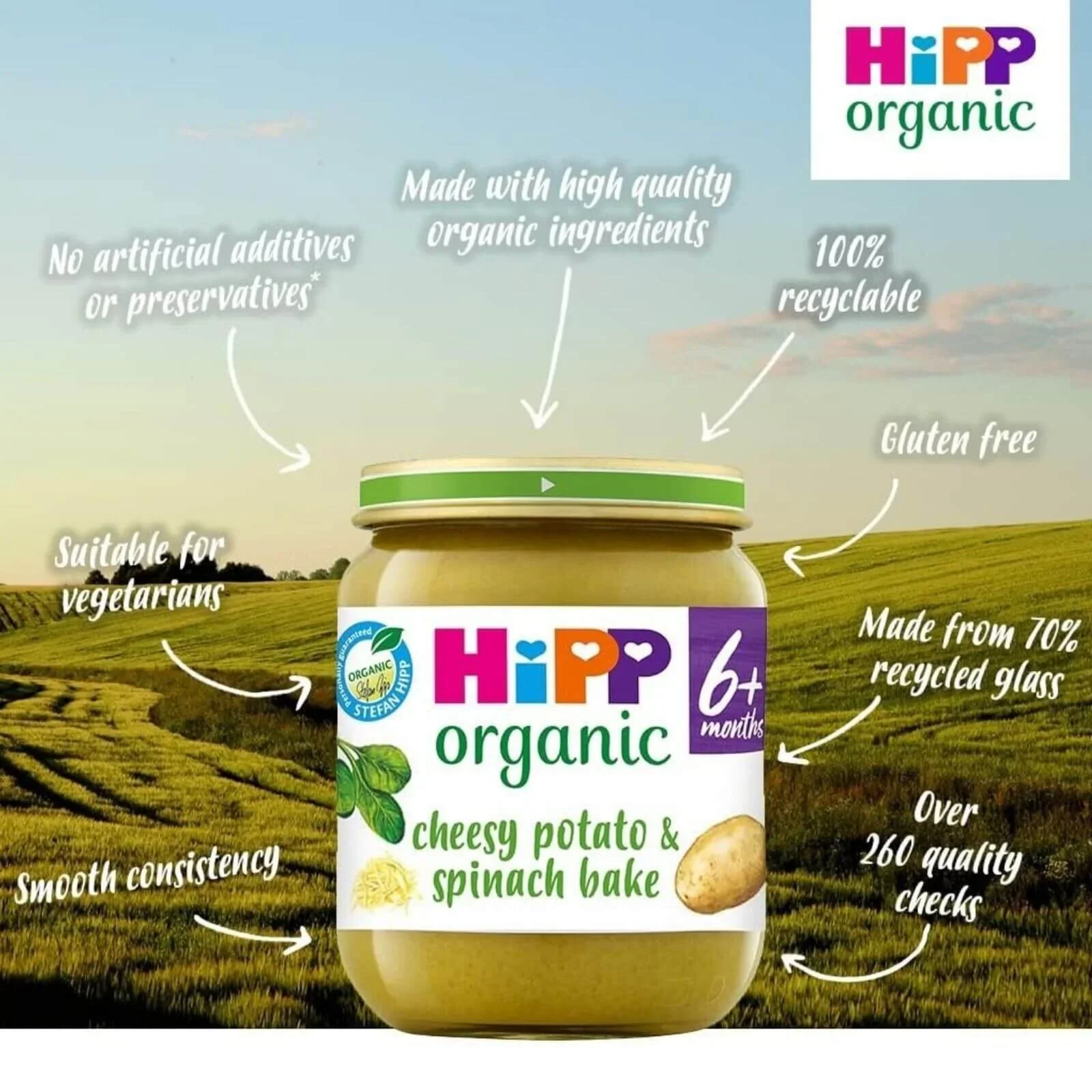 HiPP Organic Cheesy Potato & Spinach Bake Baby Food Jar 6+ months 125g - Image 4
