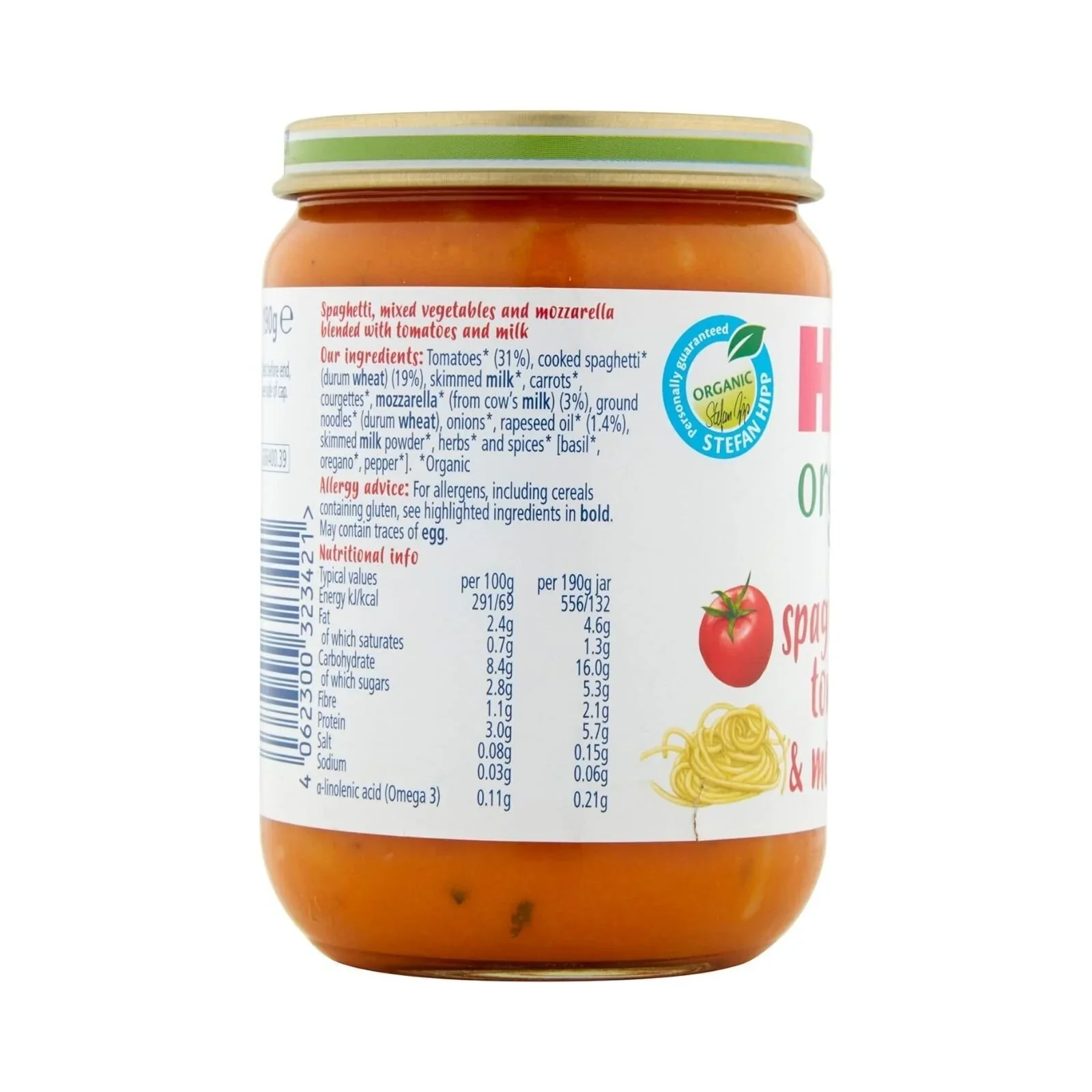 HiPP Organic Spaghetti with Tomatoes & Mozzarella Baby Food Jar 7+ months 190g - Image 2