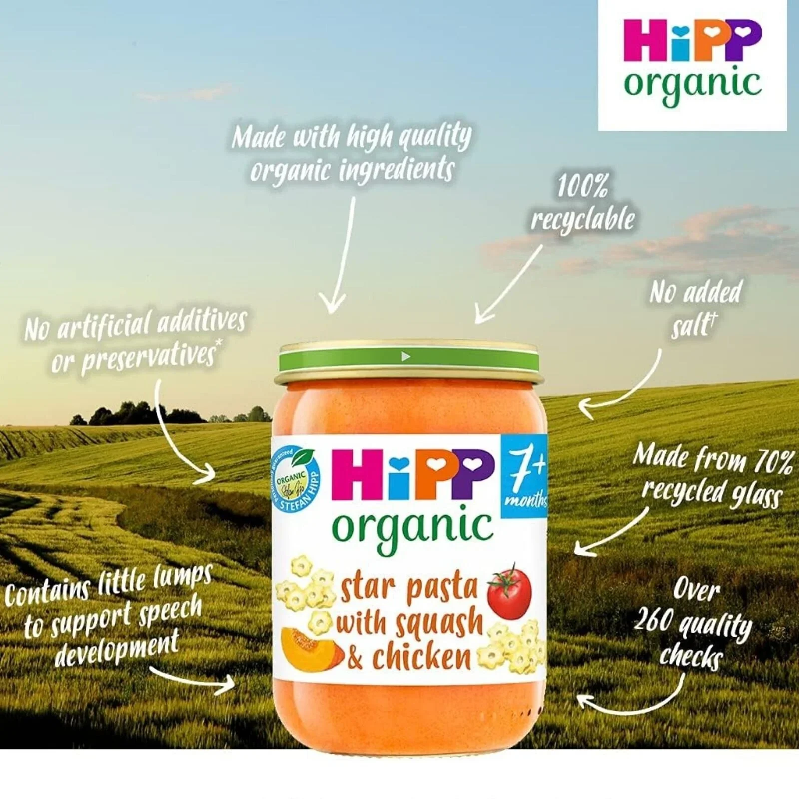HiPP Organic Star Pasta with Squash & Chicken Baby Food Jar 7+ months 190g - Image 4