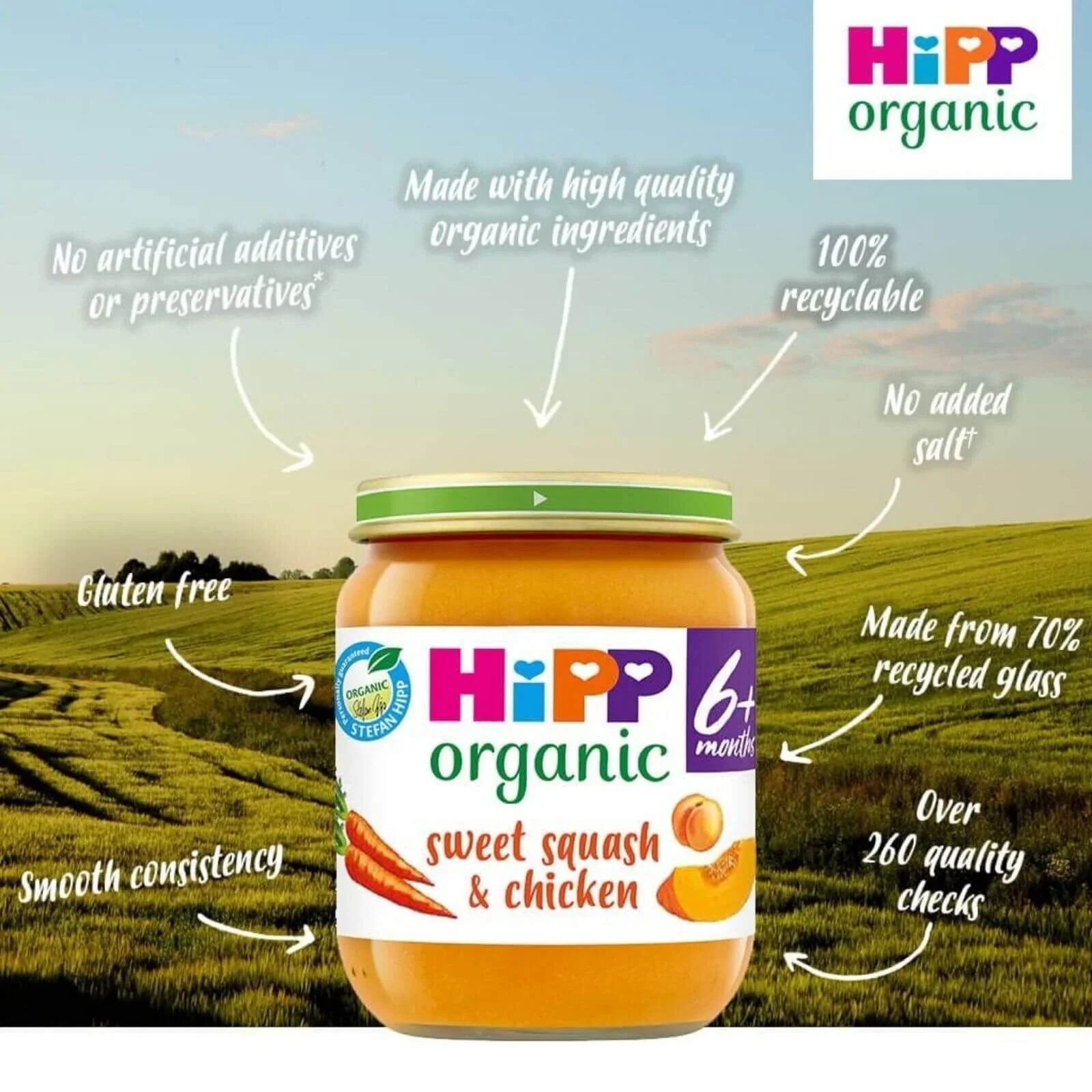 HiPP Organic Sweet Squash & Chicken Baby Food Jar 6+ months 125g - Image 4