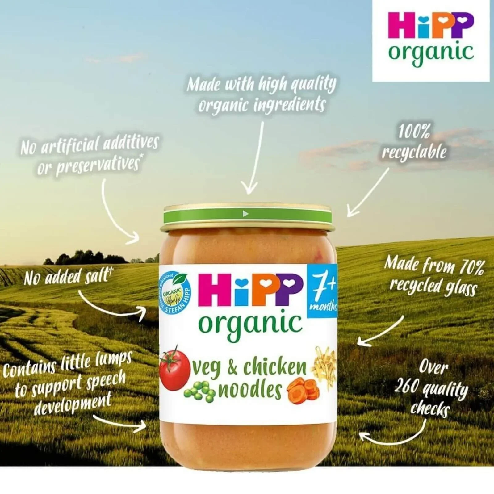 HiPP Organic Vegetables & Chicken Noodles Baby Food Jar 7+ months 190g - Image 4