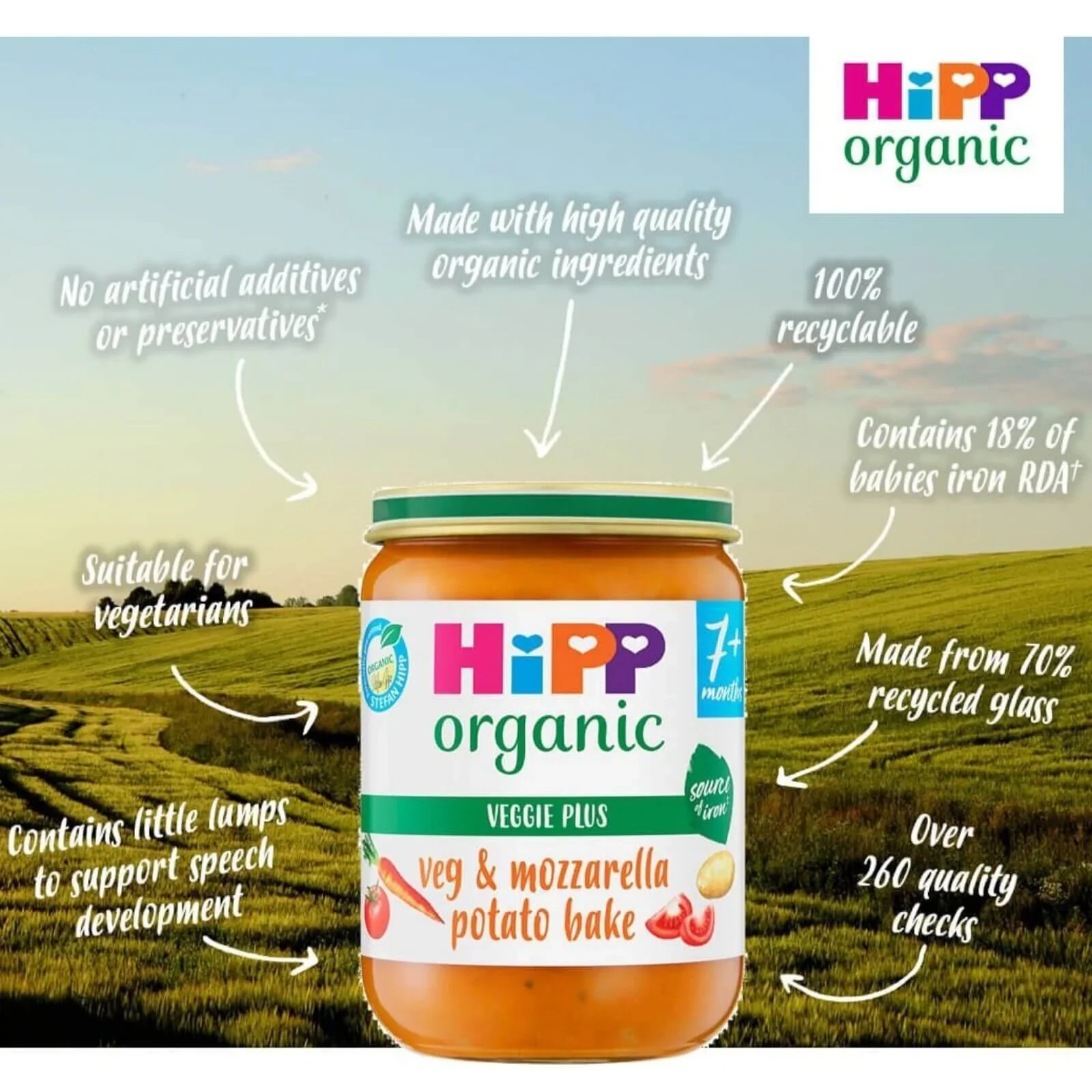 HiPP Organic Vegetables & Mozzarella Potato Bake Baby Food Jar 7+ months 190g - Image 3
