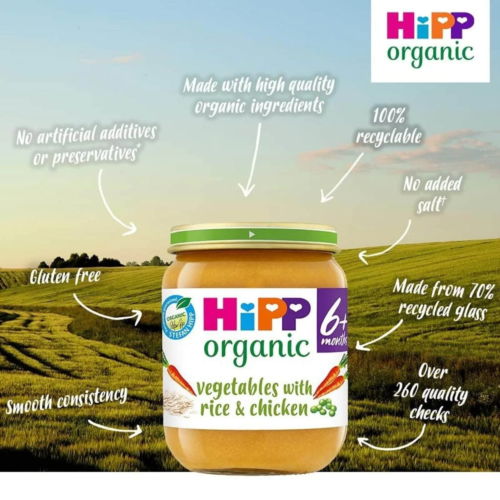 HiPP Organic Vegetables with Rice & Chicken Baby Food Jar 6+ months 125g - Image 3