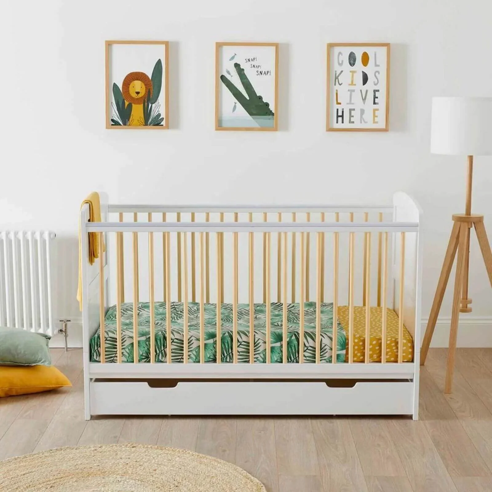Ickle Bubba Coleby Scandi Cot Bed with Under Drawer Scandi White - Fibre Mattress - Image 2