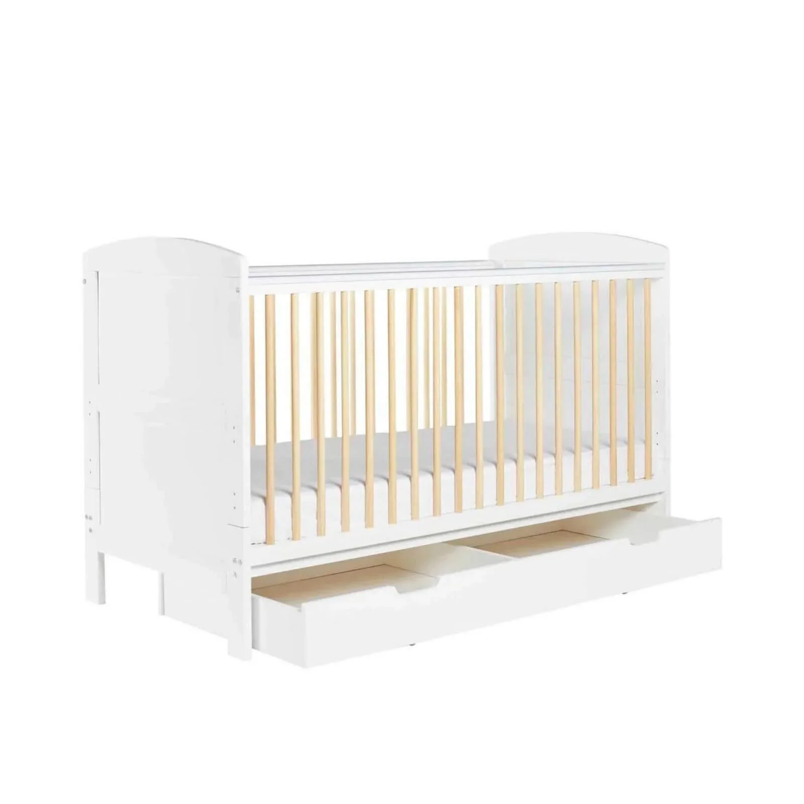Ickle Bubba Coleby Scandi Cot Bed with Under Drawer Scandi White - Fibre Mattress - Image 4