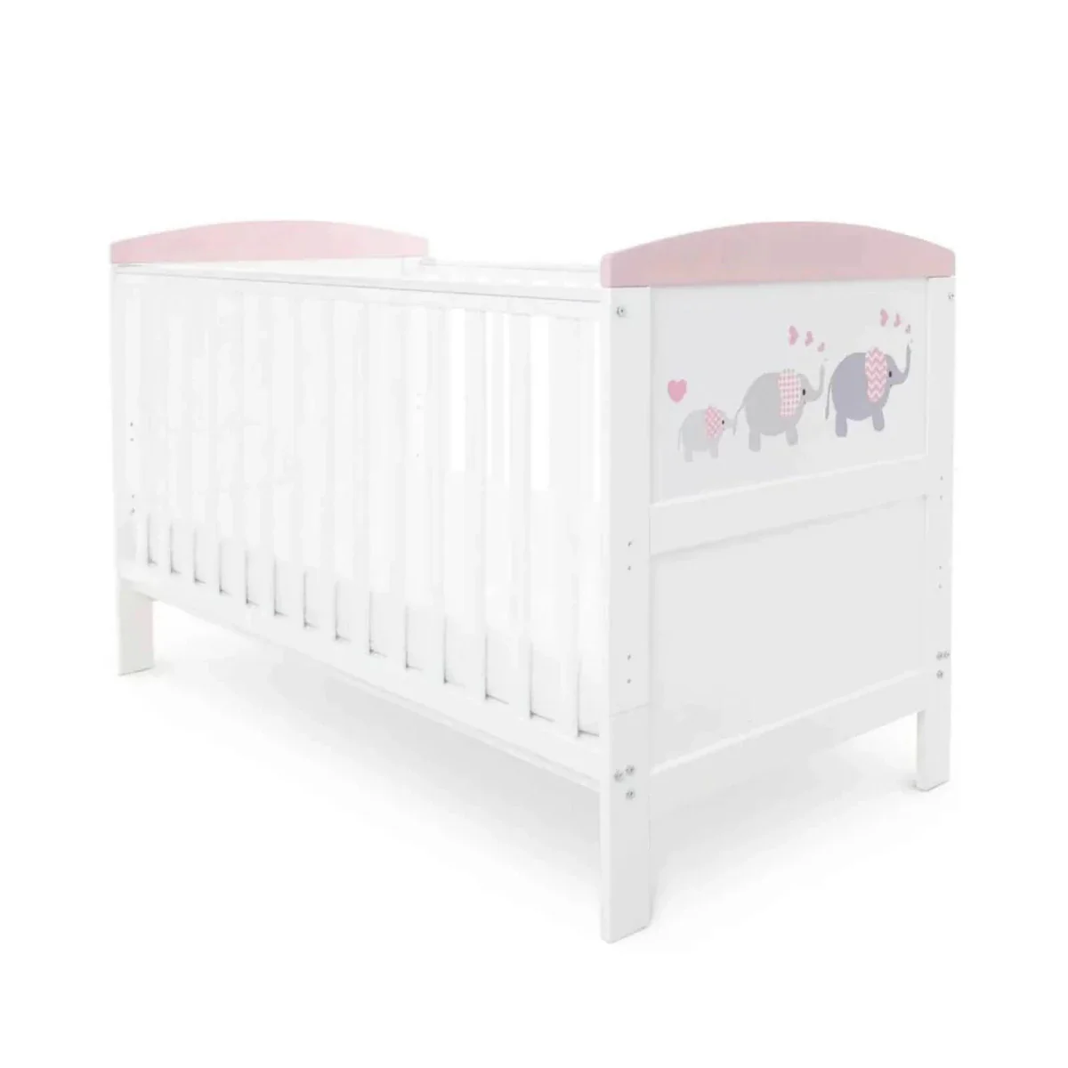 Ickle Bubba Coleby Style Cot Bed Elephant Love Pink - Fibre Mattress - Image 3
