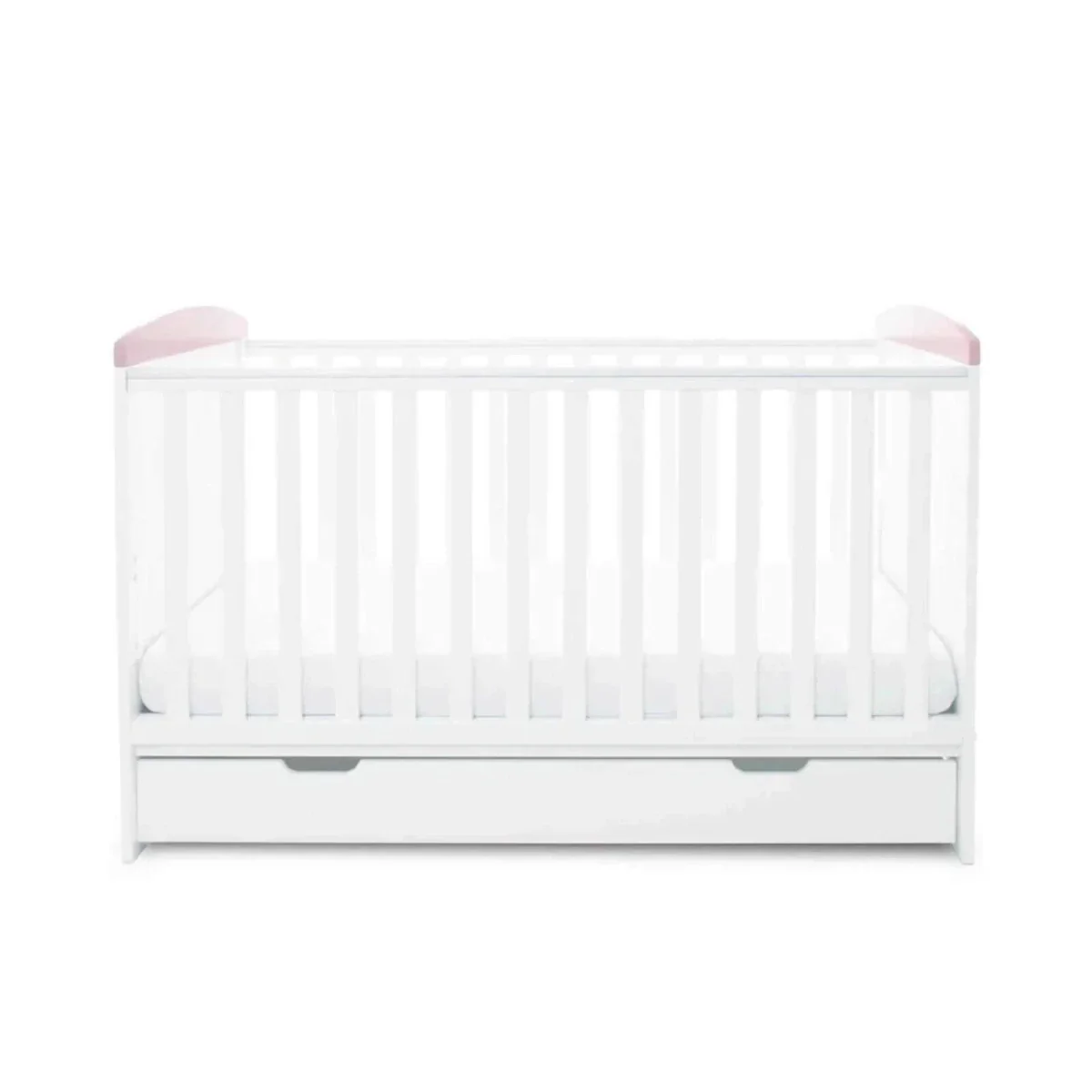 Ickle Bubba Coleby Style Cot Bed with Under Drawer Elephant Love Pink - Fibre Mattress