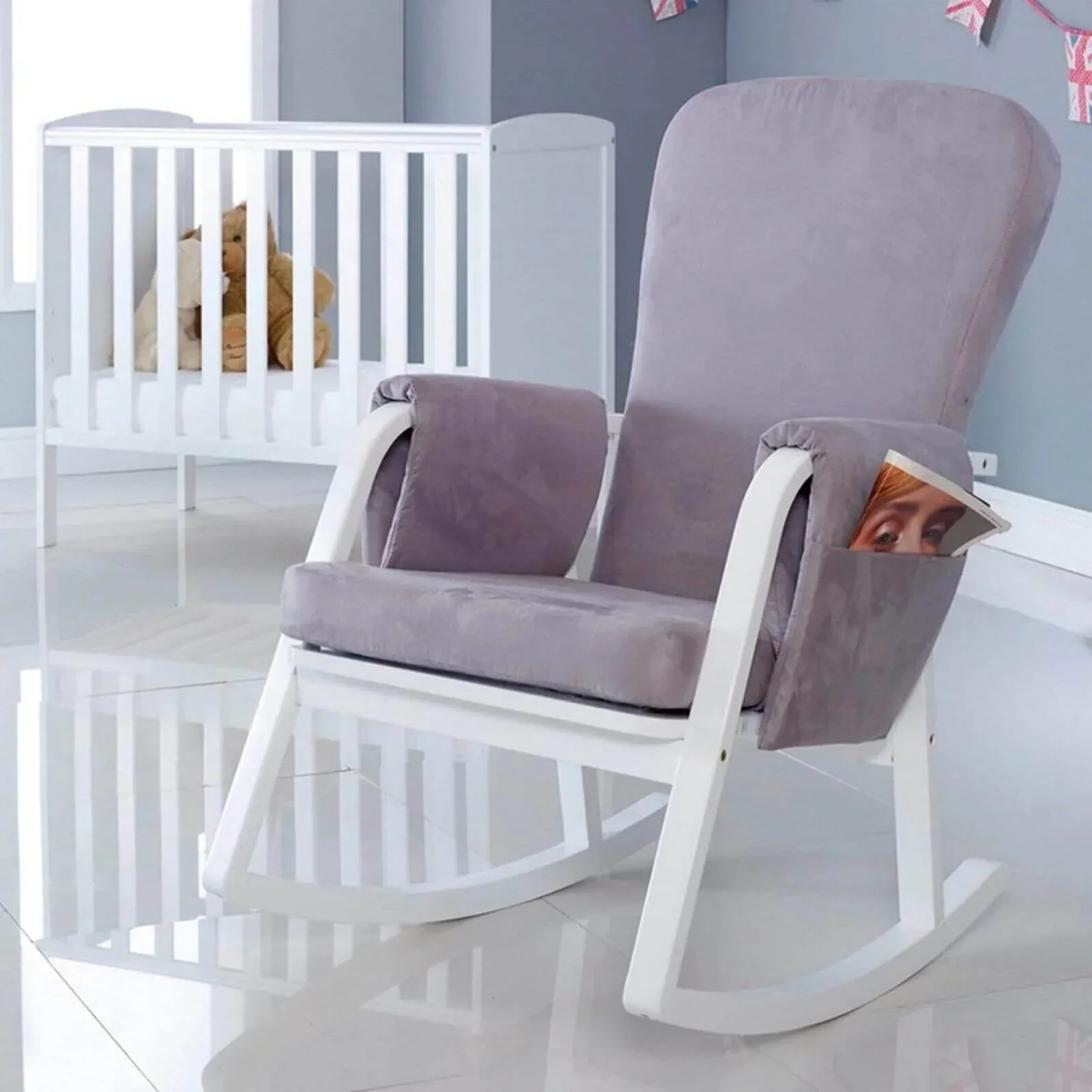 Ickle Bubba Dursley Rocking Chair - Pearl Grey - Image 6