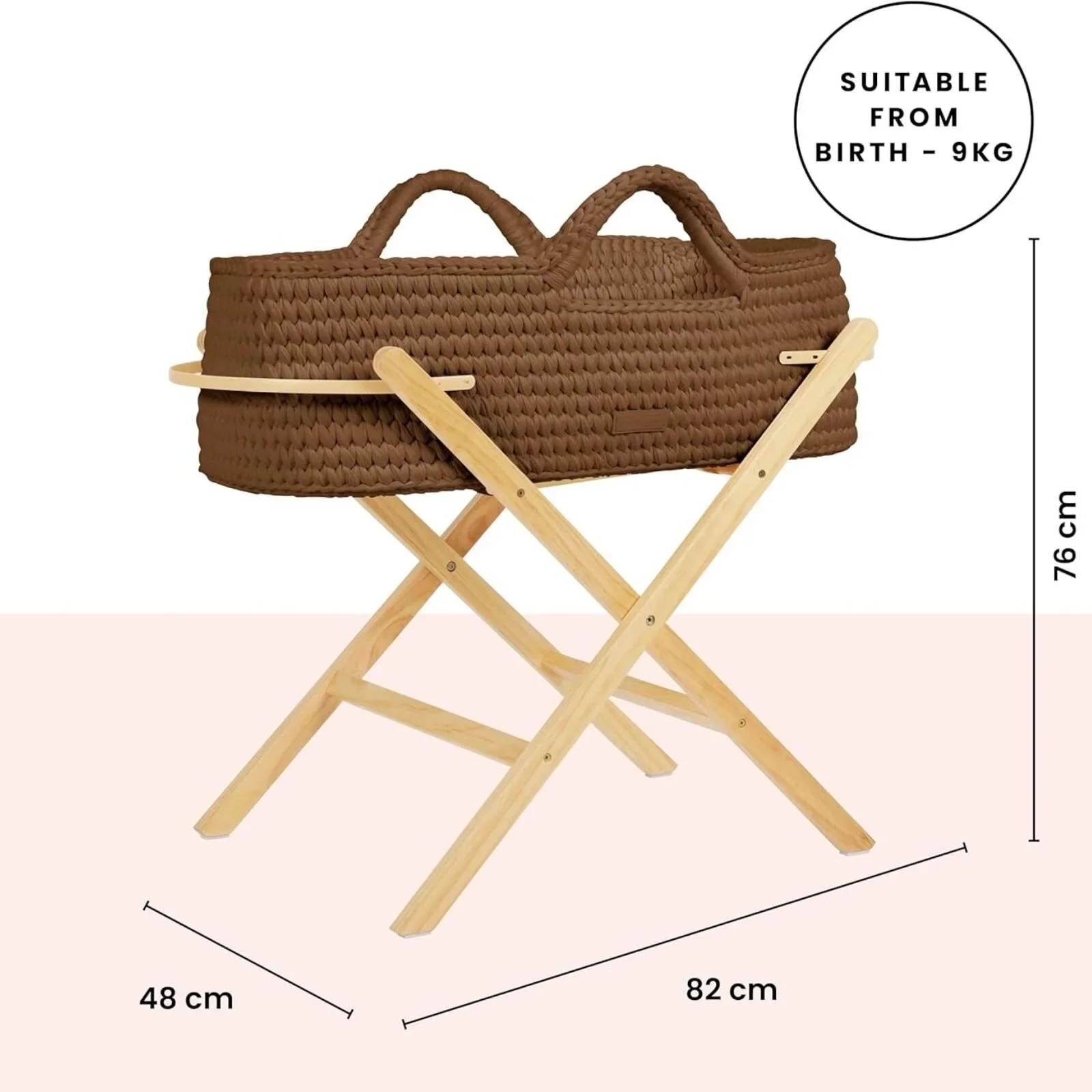 Ickle Bubba Nova Moses Basket & Stand - Mocha & Pine - Image 10