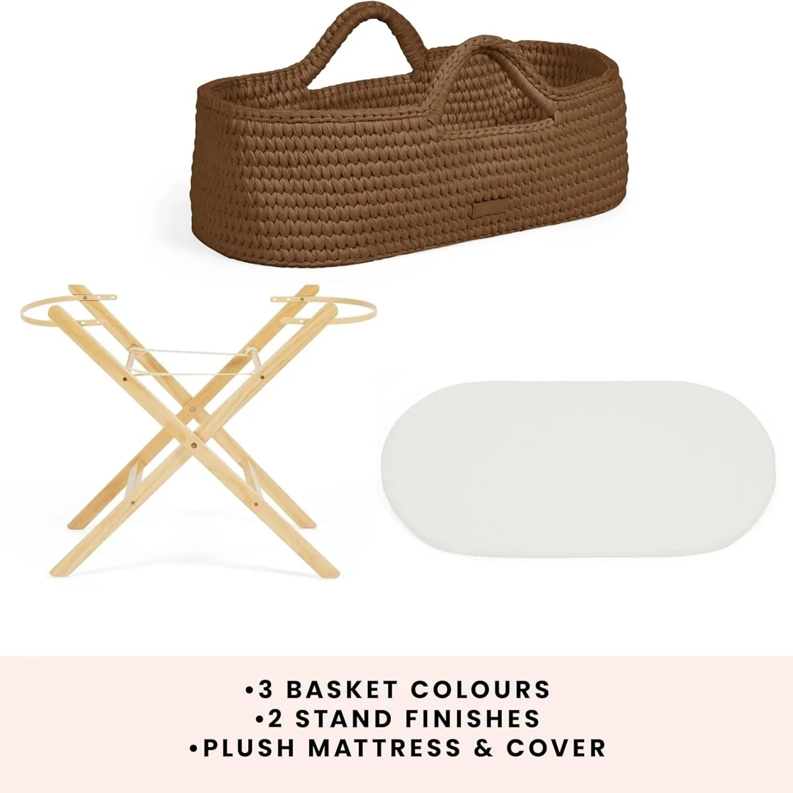 Ickle Bubba Nova Moses Basket & Stand - Mocha & Pine - Image 8