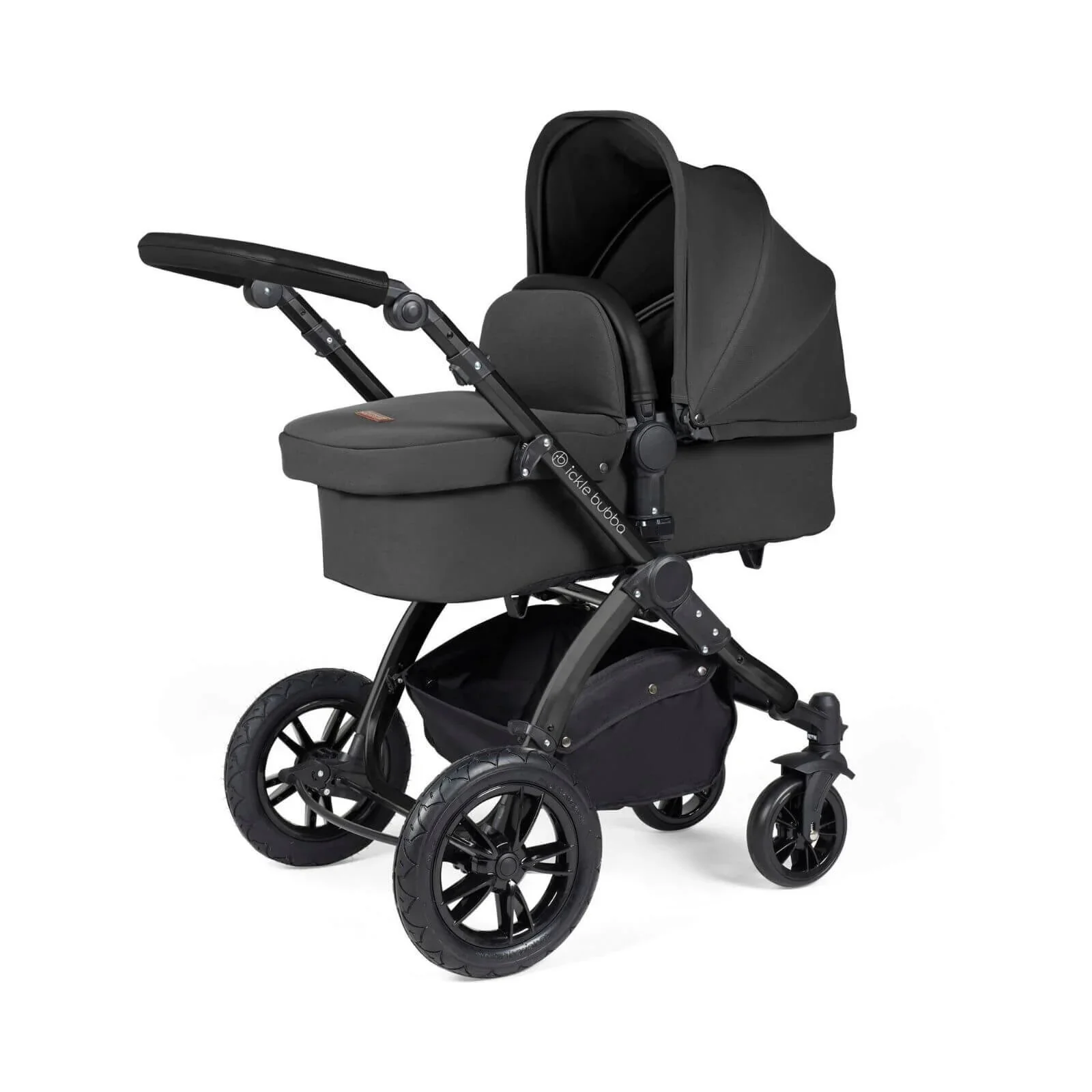 Ickle Bubba Stomp Luxe 2-in-1 Pushchair & Carrycot - Black/Charcoal Grey/Black - Image 2