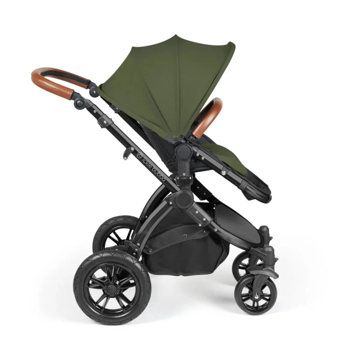 Ickle Bubba Stomp Luxe Travel System with i-Size Stratus Car Seat & ISOFIX Base 12 pcs - Black & Woodland & Tan - Image 3