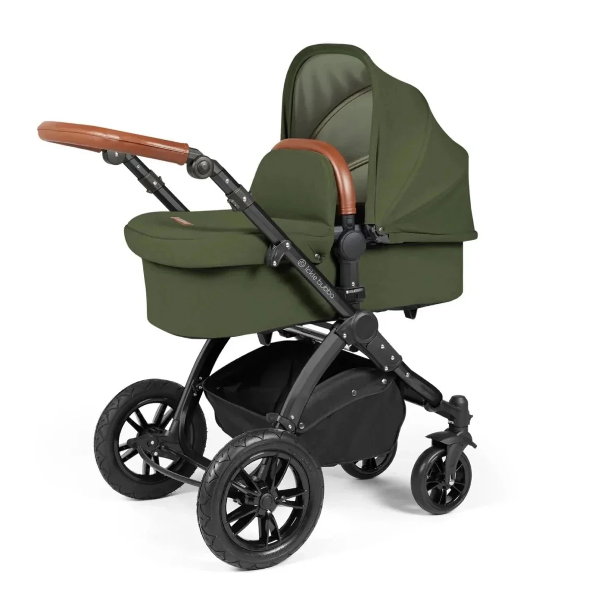 Ickle Bubba Stomp Luxe Travel System with i-Size Stratus Car Seat & ISOFIX Base 12 pcs - Black & Woodland & Tan - Image 5